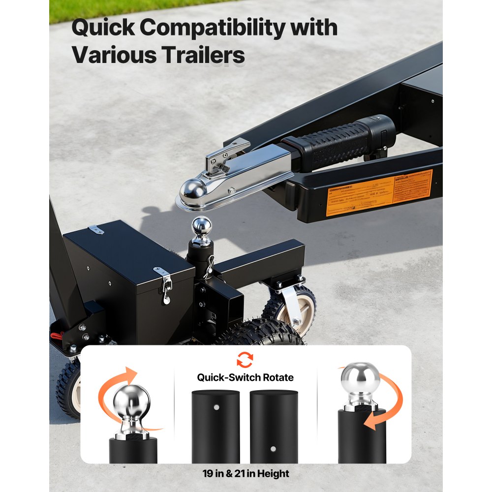 VEVOR Carrello Elettrico per Rimorchio 24 V 200 W, Carico Sfera Max. 272 kg, Carrello Spostamento Rimorchio Fino a 1633 kg, Adattatori per Sfera da 47,6 e 50,8 mm Regolabile per Camper Barche Canoe