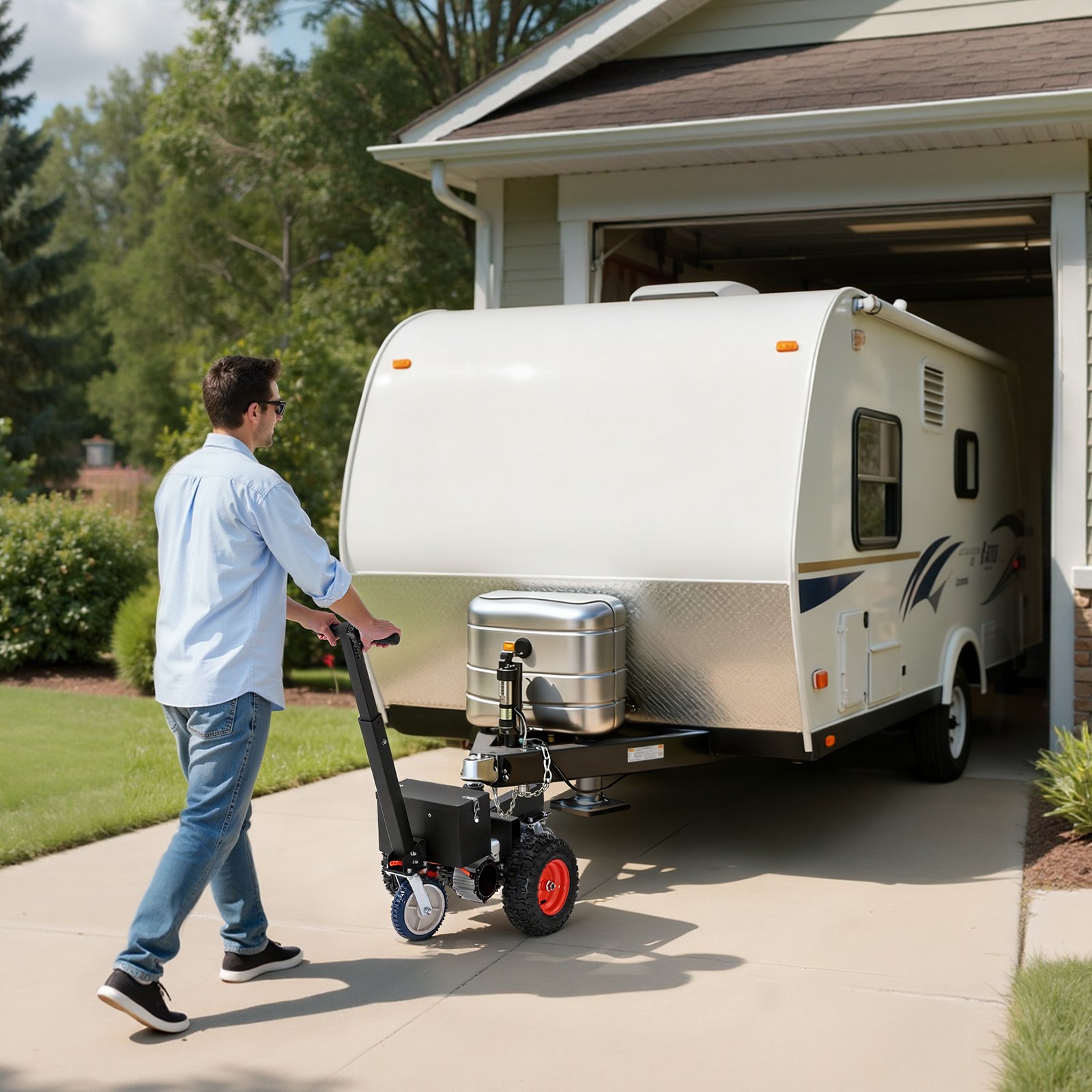 VEVOR Carrello Elettrico per Rimorchio 24 V 200 W, Carico Sfera Max. 272 kg, Carrello Spostamento Rimorchio Fino a 1633 kg, Adattatori per Sfera da 47,6 e 50,8 mm Regolabile per Camper Barche Canoe