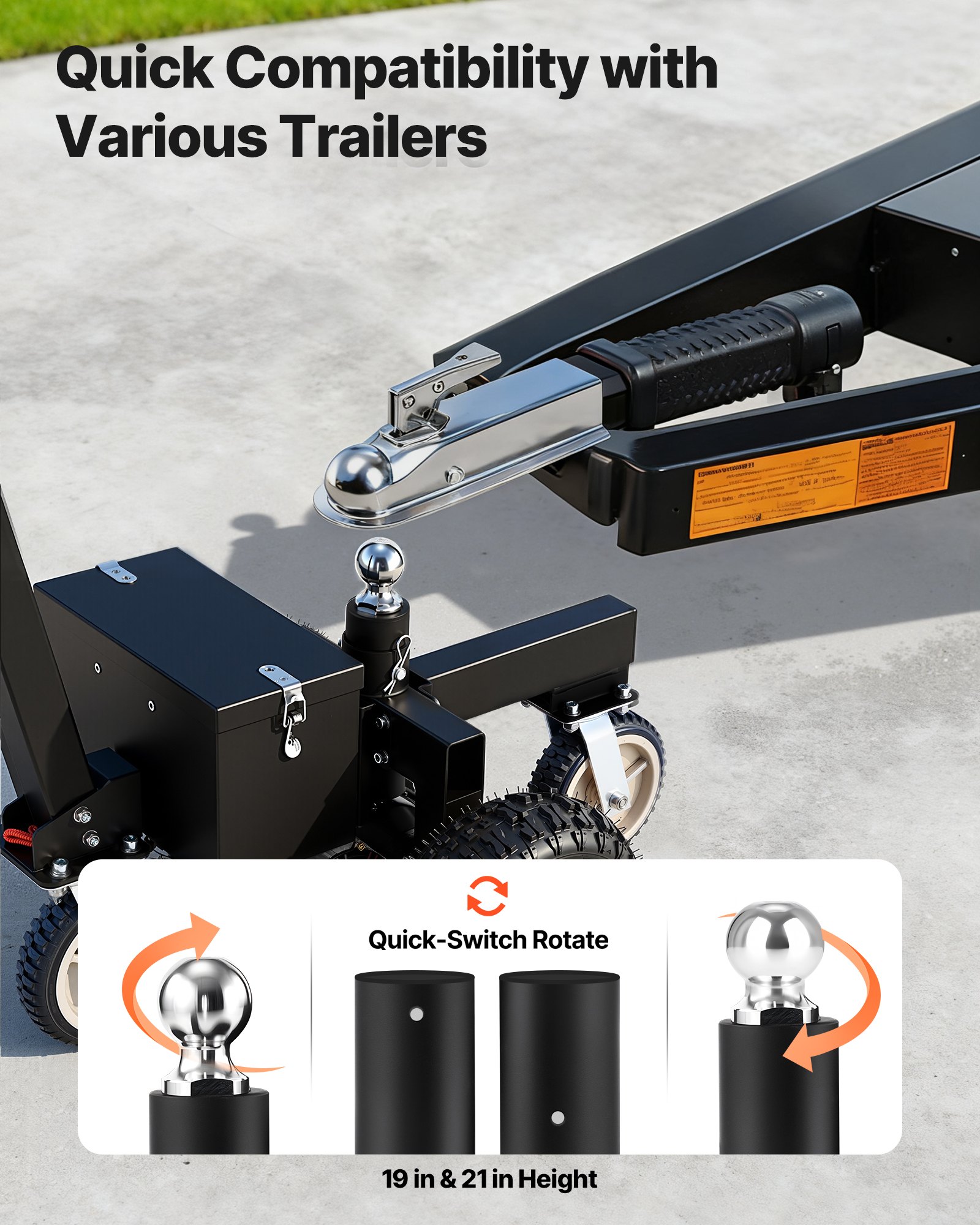 VEVOR Carrello Elettrico per Rimorchio 24 V 200 W, Carico Sfera Max. 272 kg, Carrello Spostamento Rimorchio Fino a 1633 kg, Adattatori per Sfera da 47,6 e 50,8 mm Regolabile per Camper Barche Canoe