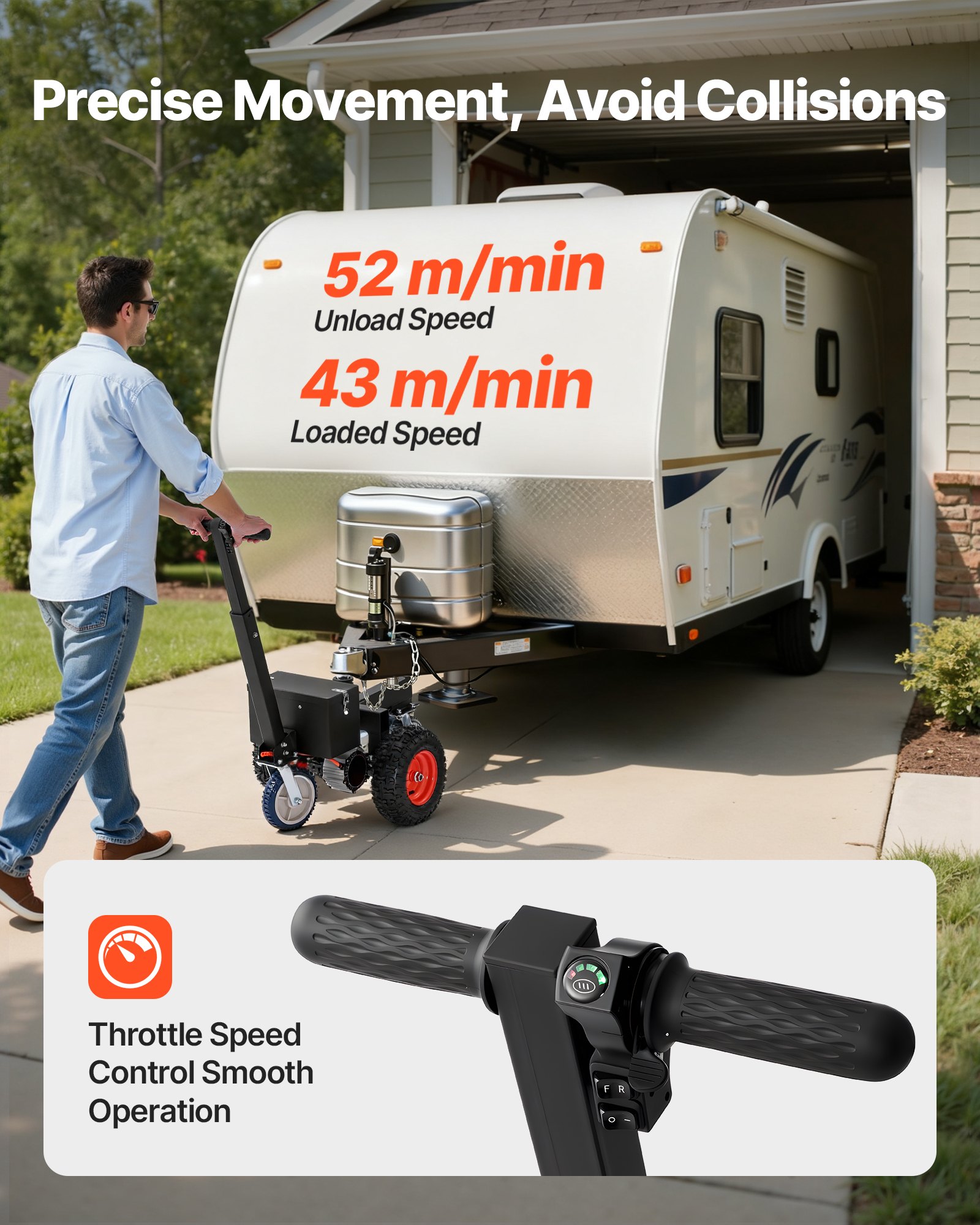 VEVOR Carrello Elettrico per Rimorchio 24 V 200 W, Carico Sfera Max. 272 kg, Carrello Spostamento Rimorchio Fino a 1633 kg, Adattatori per Sfera da 47,6 e 50,8 mm Regolabile per Camper Barche Canoe