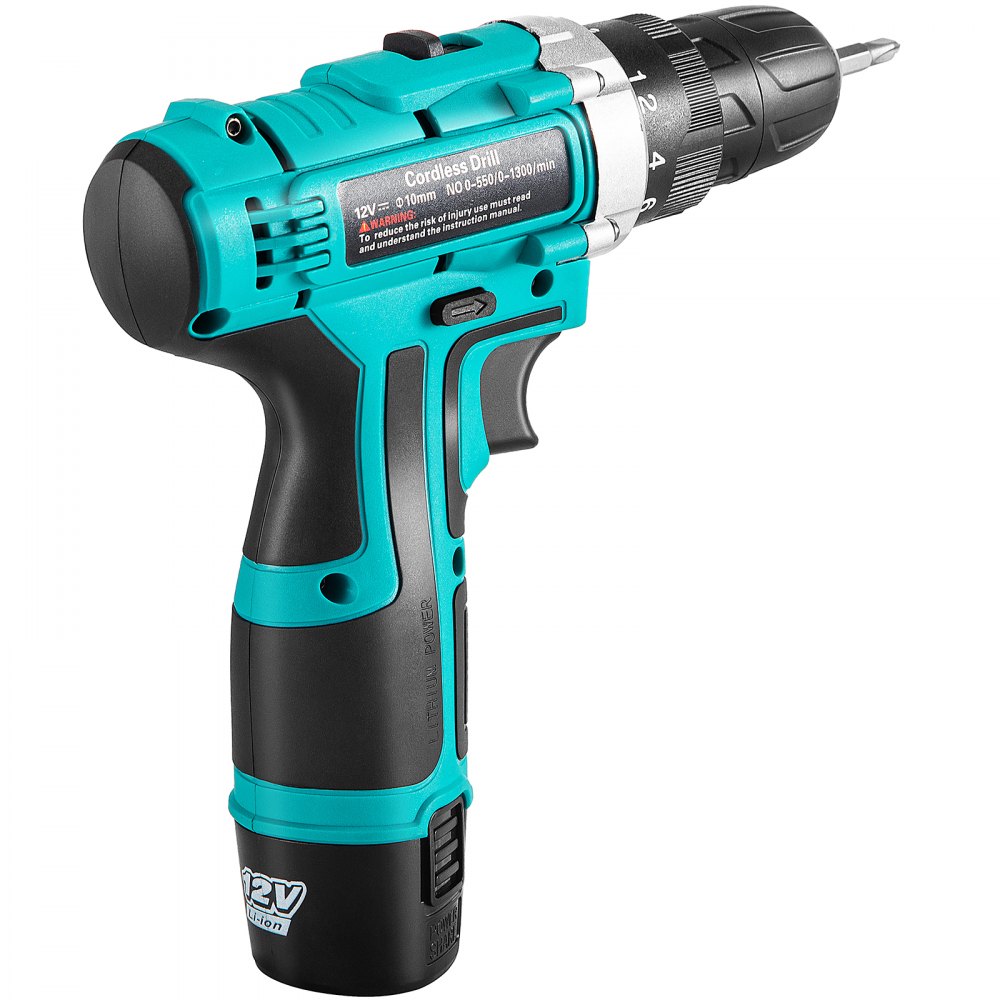 VEVOR Trapano Avvitatore Batteria a Percussione, 12V 35Nm Avvitatore a Batteria, Velocità 1300 giri/min Trapano Elettrico con Percussione, 1,5Ah Trapano Avvitatore a Percussione Brushless,Verde/Nero