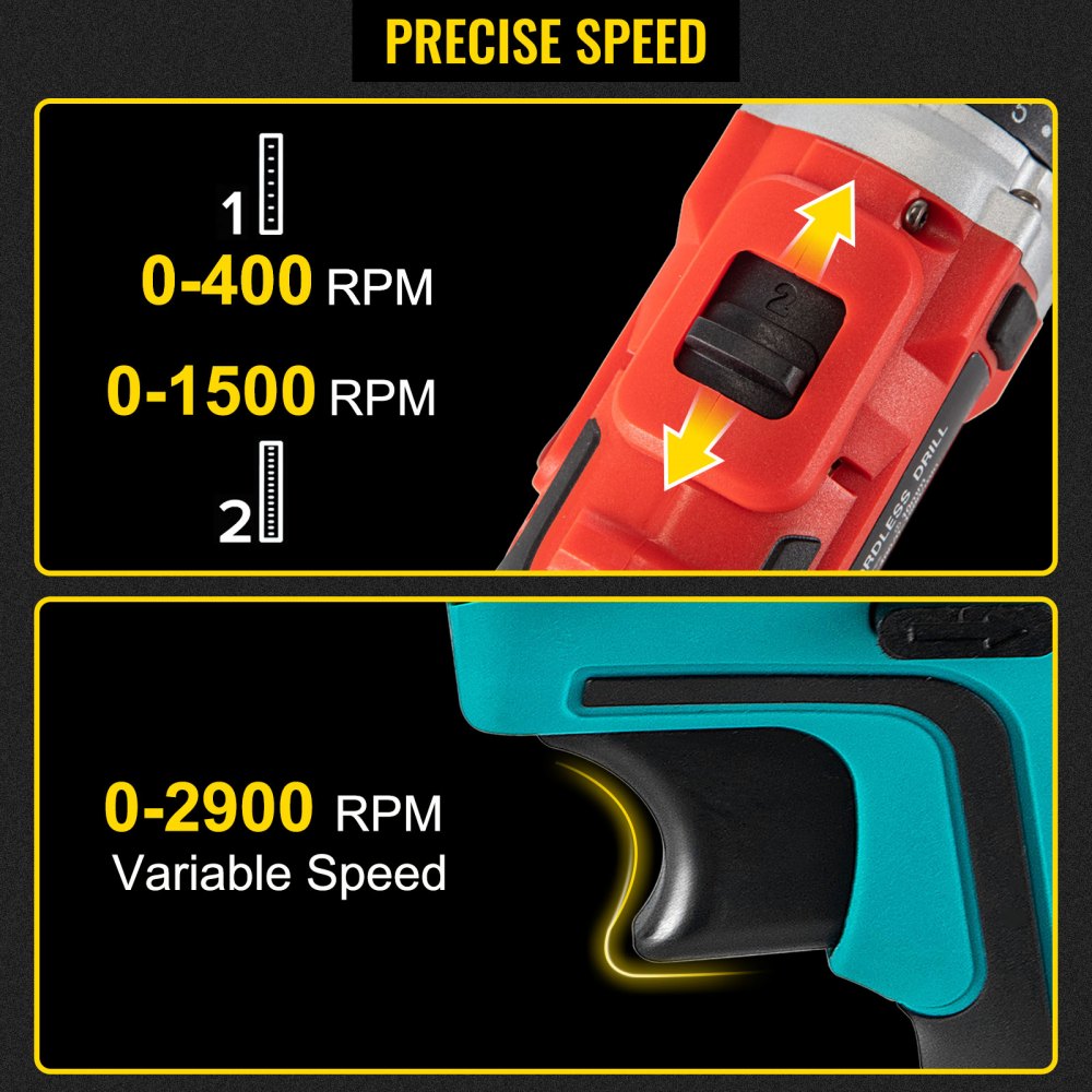 VEVOR Trapano Avvitatore Batteria a Percussione, 20V 35/140Nm Avvitatore a Batteria, Velocità 1500/2900 giri/min Trapano Elettrico con Percussione, 2,0Ah Trapano Avvitatore a Percussione Brushless