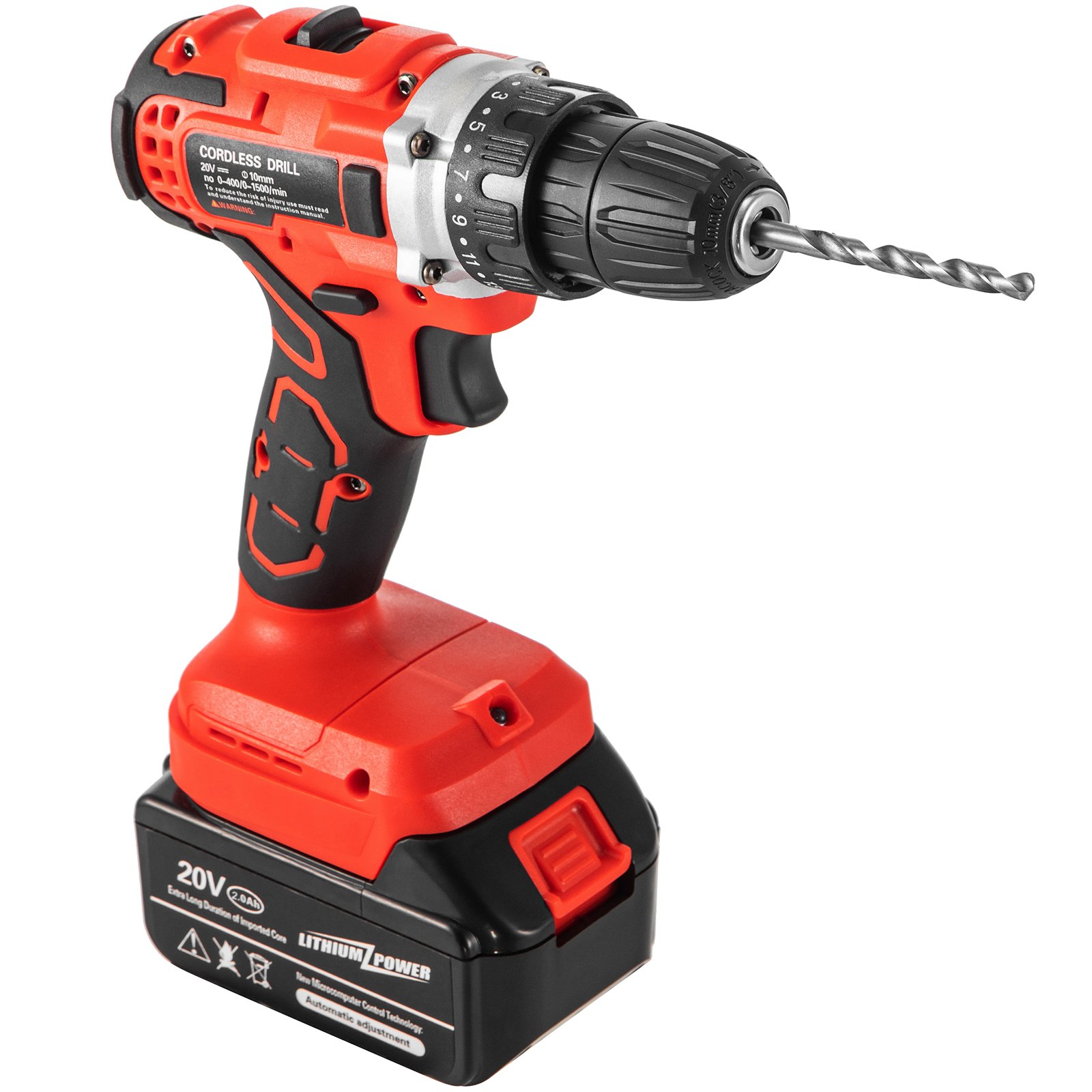 VEVOR Trapano Avvitatore Batteria a Percussione, 20V 35Nm Avvitatore a Batteria, Velocità 1500 giri/min Trapano Elettrico con Percussione,  2Ah Trapano Avvitatore a Percussione Brushless, Rosso/Nero