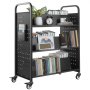 VEVOR Carrello Portalibri con Ruote 970 x 515 x 1225 mm Carrello Rotante Porta Libri, Carico 150 kg Ripiani a W Bifacciali con Ruote Bloccabili 7,6 cm per Scaffali di Casa, Ufficio e Scuola, Nero