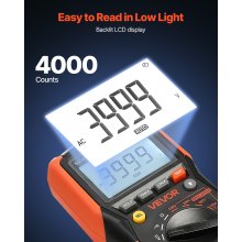 VEVOR Multimetro Digitale, Voltmetro TRMS da 4000 Conteggi, Ohmmetro, Tester di Tensione CA/CC da 1000 V con Intervallo Automatico Manuale Commutabile per Misurazione di Tensione, Resistenza