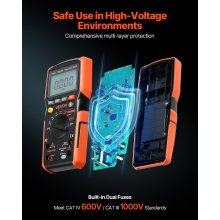 VEVOR Multimetro Digitale, Voltmetro TRMS da 4000 Conteggi, Ohmmetro, Tester di Tensione CA/CC da 1000 V con Intervallo Automatico Manuale Commutabile per Misurazione di Tensione, Resistenza