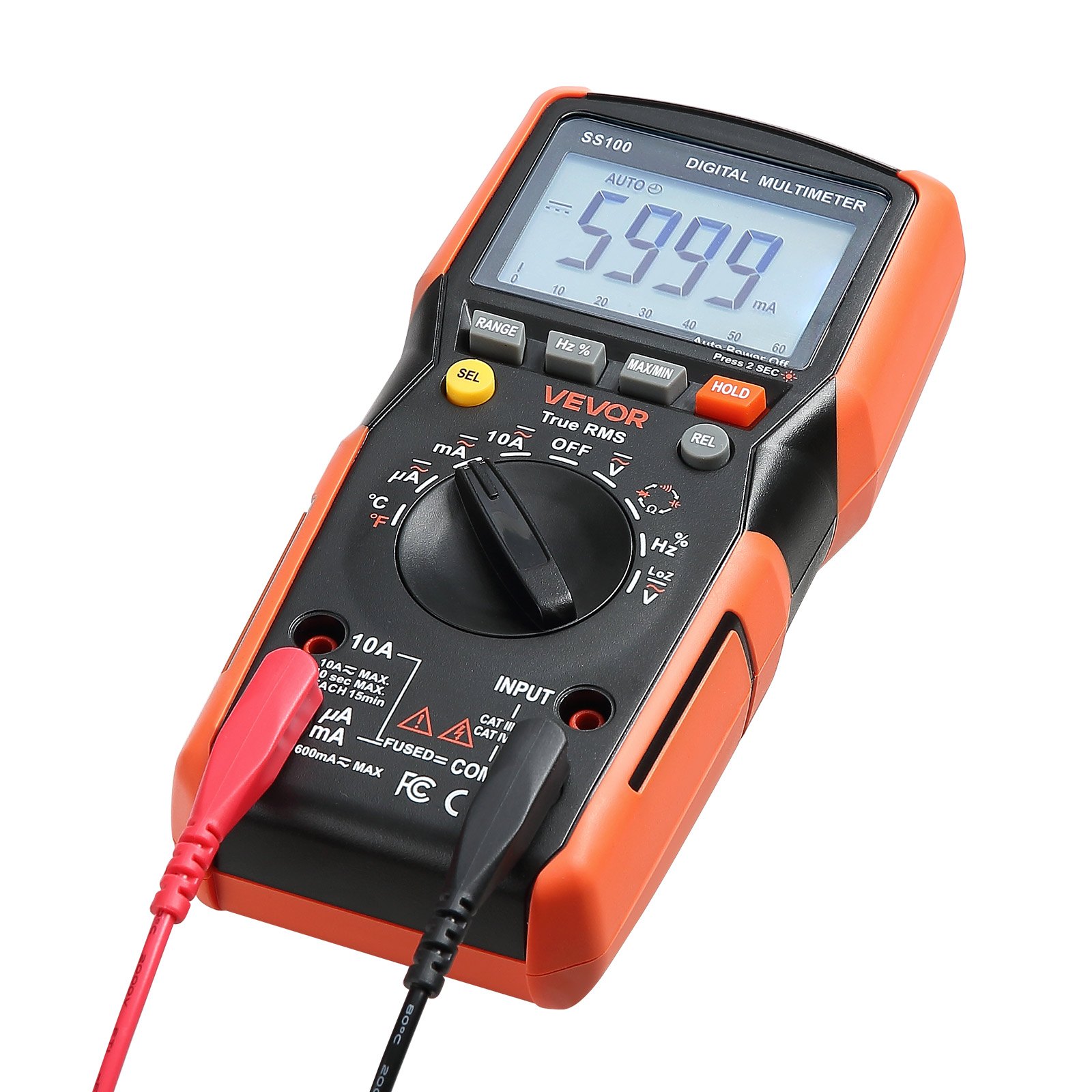 VEVOR Digital Multimeter, 6000-Count TRMS DC/AC Voltmeter Current Tester, Auto-Ranging Multimeter for Current Voltage Resistance Capacitance Temperature Diodes Continuity Low Impedance Measurment