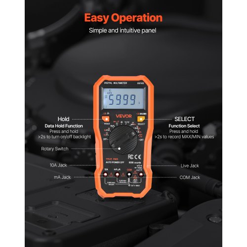 Multimetro digitale con 6000 conteggi, Amperemetro Ohmmetro Voltmetro TRMS, Misura la resistenza alla corrente di tensione Diodo Continuità Temperatura Frequenza NCV con display LCD e torcia elettrica Multimetro digitale con 6000 conteggi, Amperemetro Ohmmetro Voltmetro TRMS, Misura la resistenza alla corrente di tensione Diodo Continuità Temperatura Frequenza NCV con display LCD e torcia elettrica