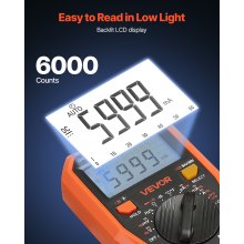 VEVOR Multimetro Digitale, Voltmetro DC/AC TRMS da 6000 Conteggi, Multimetro NCV Professionale per Corrente, Tensione, Resistenza, Capacità, Duty-Cycle, Temperatura, Diodi, Continuità