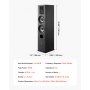 VEVOR Passive Floorstanding Speaker, 3-Way, Floor-Standing Tower Speaker with 19.05 mm&25.4 mm Tweeter, 133.35 mm Woofers, 145W, 70Hz–20kHz Frequency Response, MDF Enclosure, for Home Audio, Single