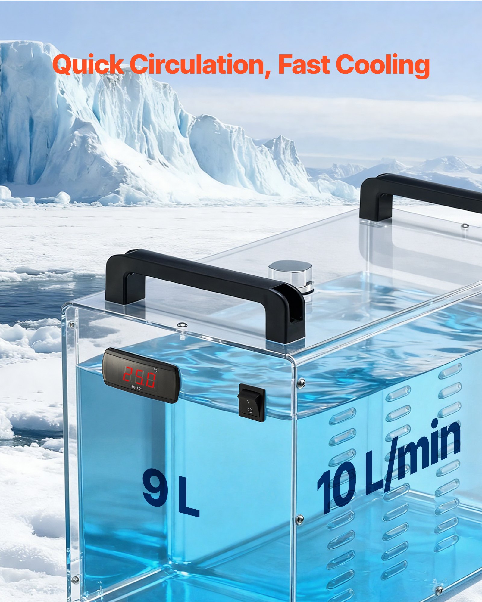 VEVOR Refrigeratore d'Acqua Industriale CW-3000, Sistema di Raffreddamento ad Aria con Serbatoio da 9 L, Portata Massima 10 L/min, con Ventilatore ad Alta Velocità, per Macchine per Incisione da 40–60 W