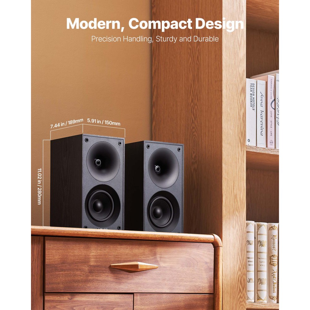 VEVOR Diffusore da Scaffale 300 W, Altoparlante Stereo da Scrivania 150 x 189 x 280 mm Griglia Rimovibile, Risposta in Frequenza 70 Hz-20 kHz, Cassa in Legno, Altoparlante da Scaffale Casa