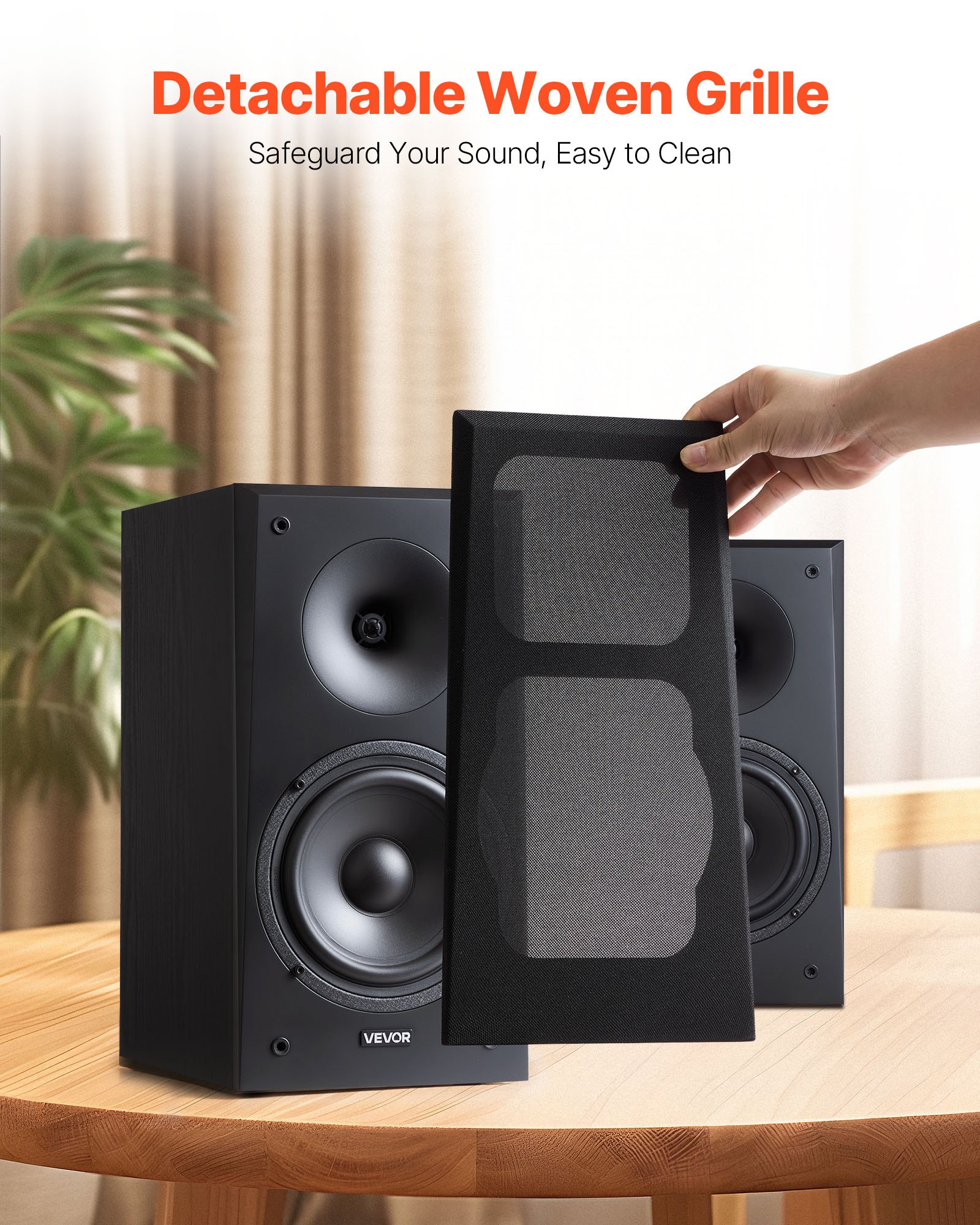 VEVOR Passive Bookshelf Speaker, 300W, Book Shelf Stereo Speakers with 165.1 mm Woofer and 1-Inch Tweeter, Detachable Grille, 55Hz-20KHz Frequency Response, Wooden Enclosure, for Home Theater (1 Pair)