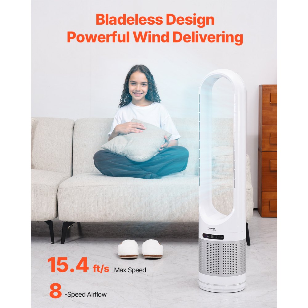 VEVOR Ventilatore da Pavimento con Velocità di 4,69 m/s Ventilatori Oscillanti a 80° a 8 Velocità, Timer 8 ore, con Filtrazione HEPA H13, Telecomando e Modalità di Purificazione dell'Aria