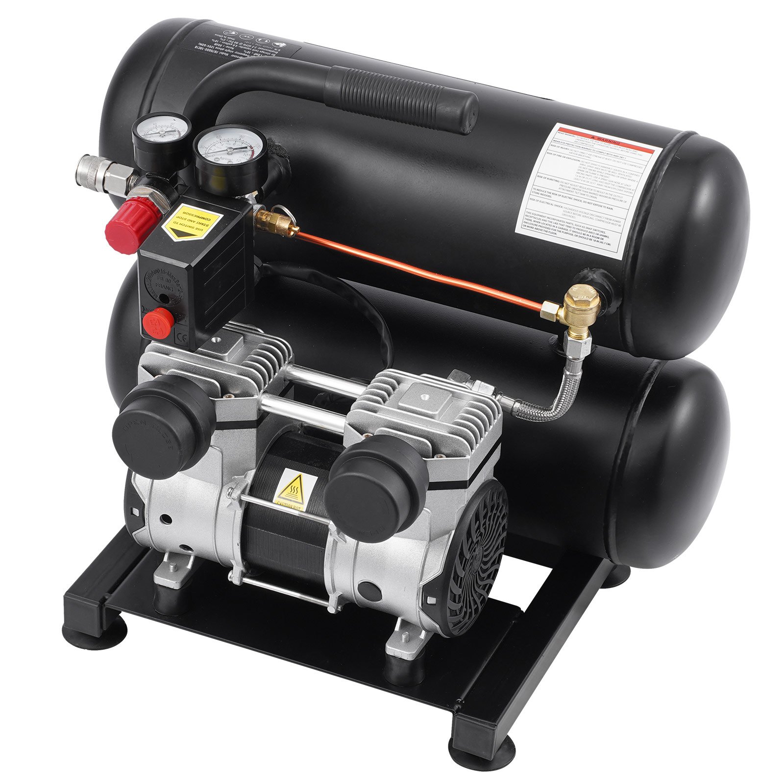 VEVOR Compressore d'Aria, Serbatoio in Acciaio 18 L Compressore d'Aria Senza Olio, Compressore Portatile Ultra Silenzioso da 80 dB per Riparazioni Auto, Gonfiaggio Pneumatici, Verniciatura a Spruzzo
