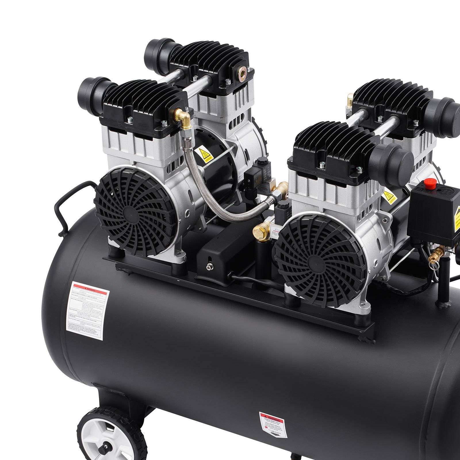 VEVOR Compressore d'Aria, Serbatoio in Acciaio 75 L Compressore d'Aria Senza Olio, Compressore Portatile Ultra Silenzioso da 78 dB per Riparazioni Auto, Gonfiaggio Pneumatici, Verniciatura a Spruzzo