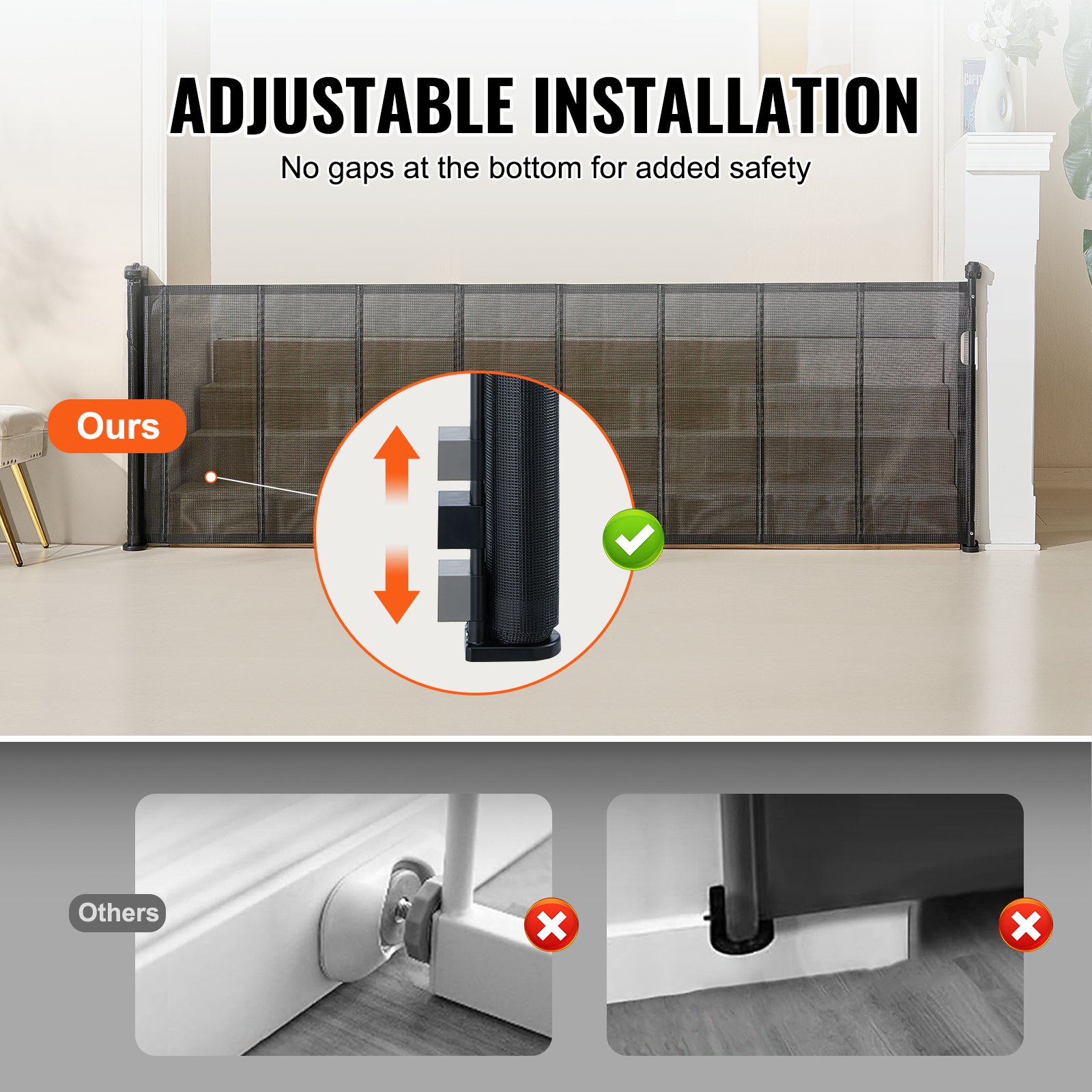 VEVOR Recinto di Sicurezza Estensibile Fino a 295 cm Altezza 87 cm Recinto per Bambini Cani Retrattile, Cancelletto a Rete di Sicurezza per Bambini Cani Gatti per Scale Corridoi Soggiorno Colore Nero