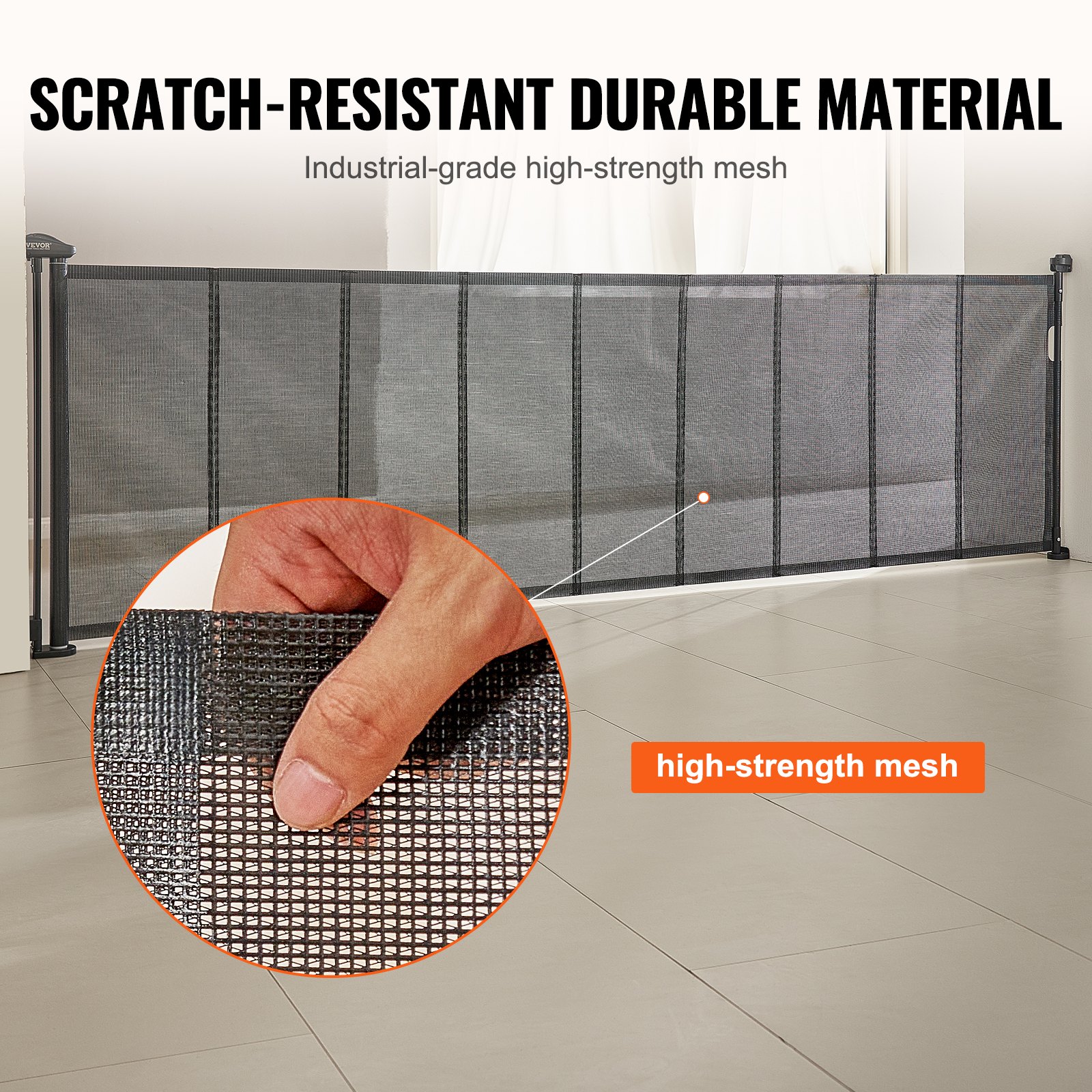 VEVOR Recinto di Sicurezza Estensibile Fino a 295 cm Altezza 87 cm Recinto per Bambini Cani Retrattile, Cancelletto a Rete di Sicurezza per Bambini Cani Gatti per Scale Corridoi Soggiorno Colore Nero