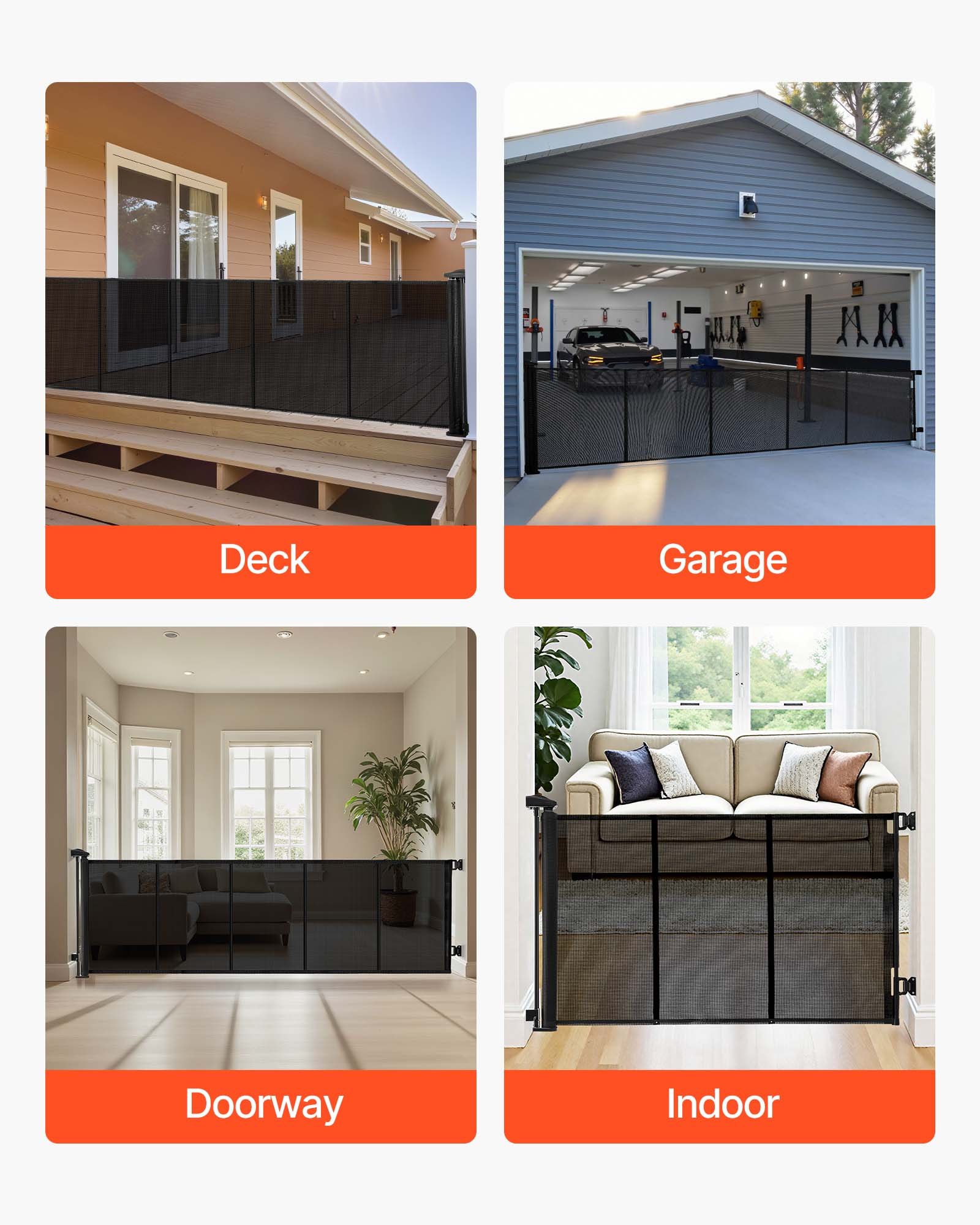 VEVOR Cancelletto Retrattile, Estensibile Fino a 3100 mm di Larghezza, 795 mm di Altezza, con Strisce in Fibra di Vetro Rinforzata, Impedisce che Si Infilino, Cancelletto in Rete per Cani, Nero