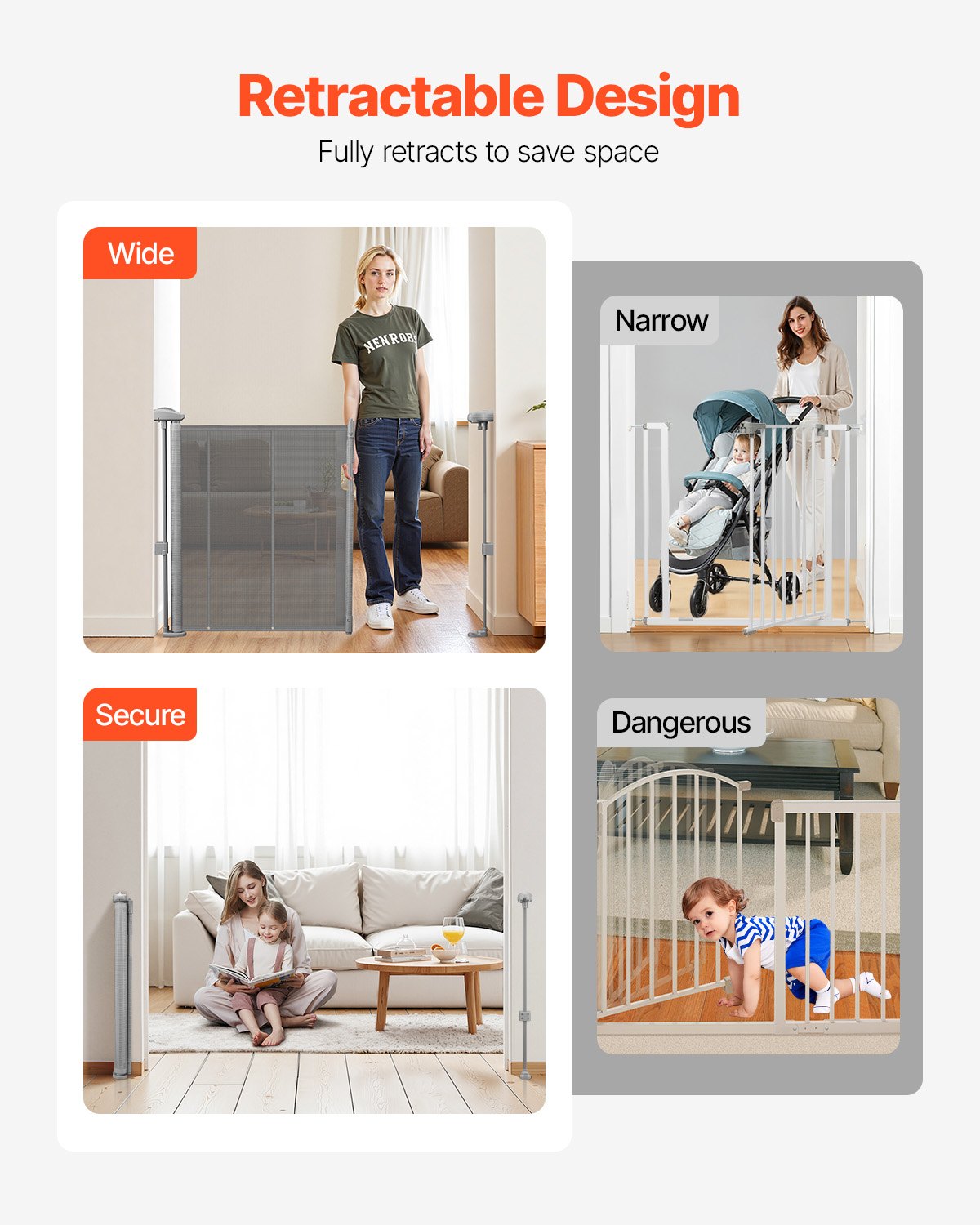 VEVOR Cancelletto di Sicurezza a Rete Retrattile Altezza 87 cm Estensibile max. 140 cm di Larghezza per Uso Domestico, Cancelletto a Casa Cancelletto a Rete per Scale Interne, Porte, Corridoi, Grigio