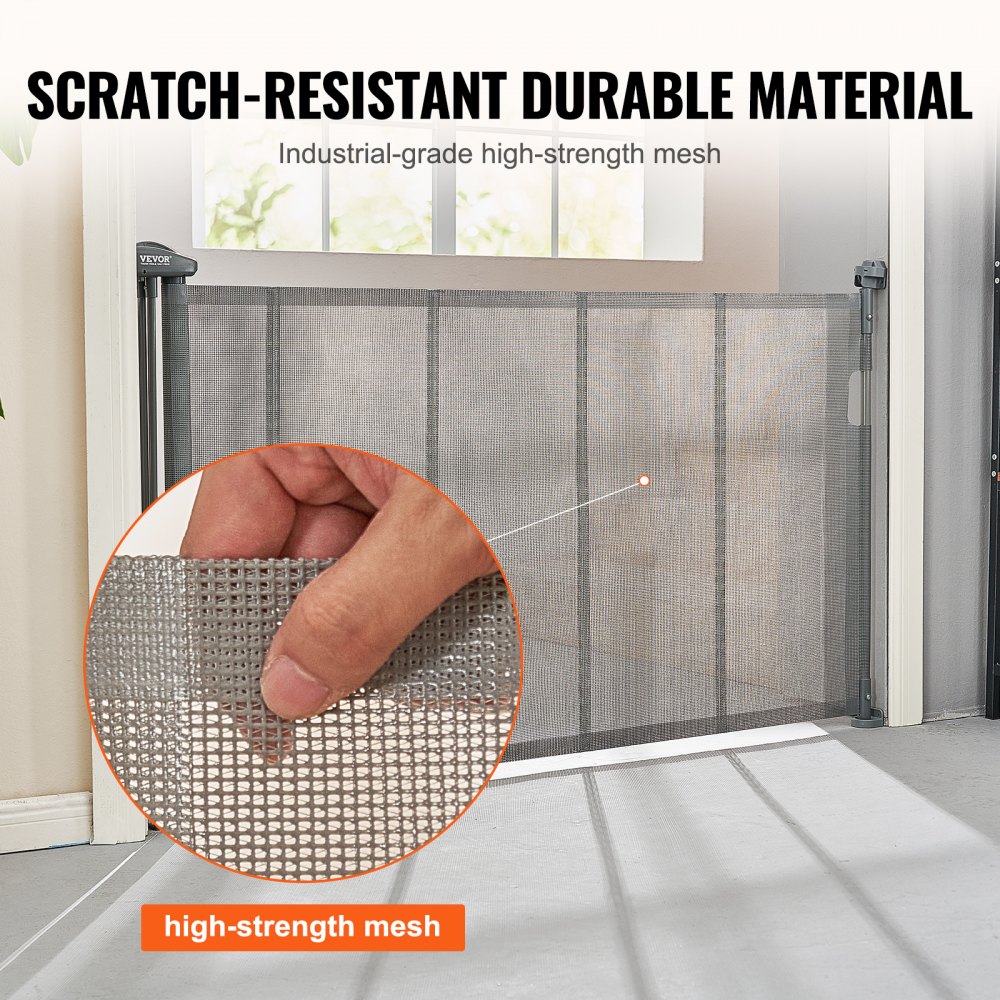 VEVOR Recinto di Sicurezza Estensibile Fino a 153cm Altezza 87cm Recinto per Bambini Cani Retrattile, Cancelletto a Rete di Sicurezza per Bambini Cani Gatti per Scale Corridoi Soggiorno Colore Grigio