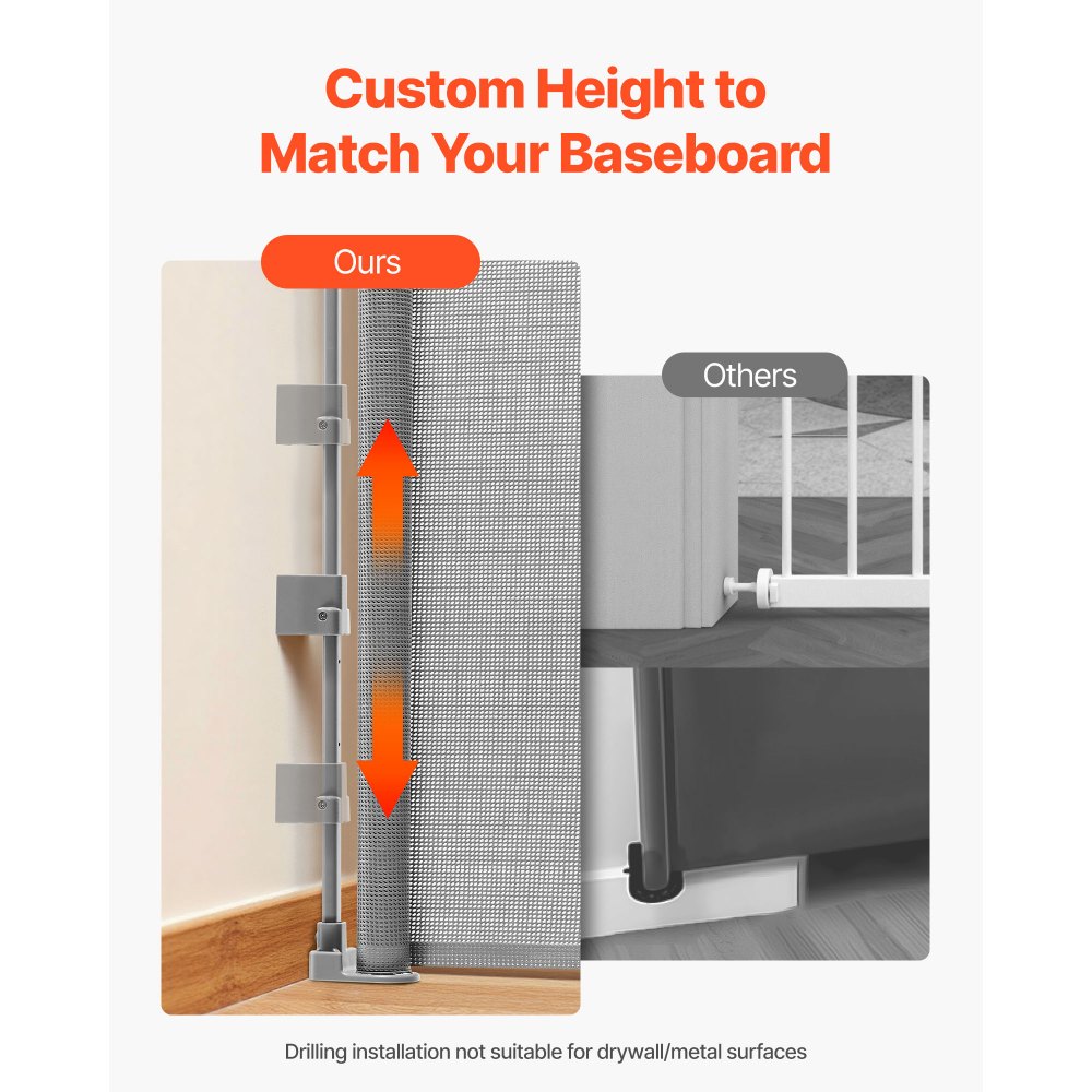 VEVOR Retractable Baby Gate, Extends to 1450 mm Wide, 980 mm Tall, with Security Lock, Easy to Use, Walk Through Without Tripping, Mesh Dog Gate for Stairs, Hallways, Indoor/Outdoor, Gray