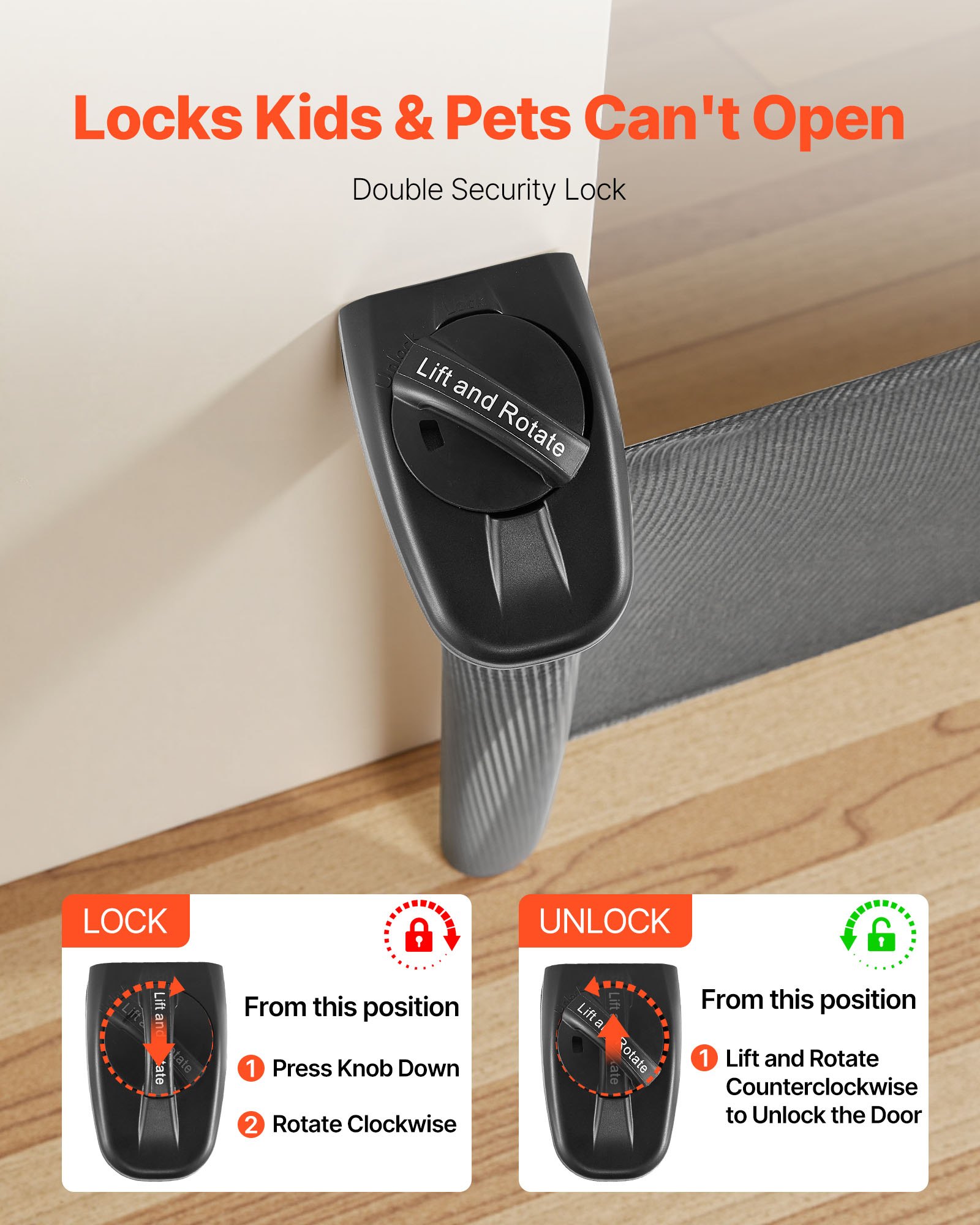 VEVOR Cancelletto Retrattile, Installazione Interna 1450 mm di Larghezza, 980 mm di Altezza, con Strisce in Fibra di Vetro Rinforzata, Impedisce che Si Infilino, Cancelletto in Rete per Cani, Nero