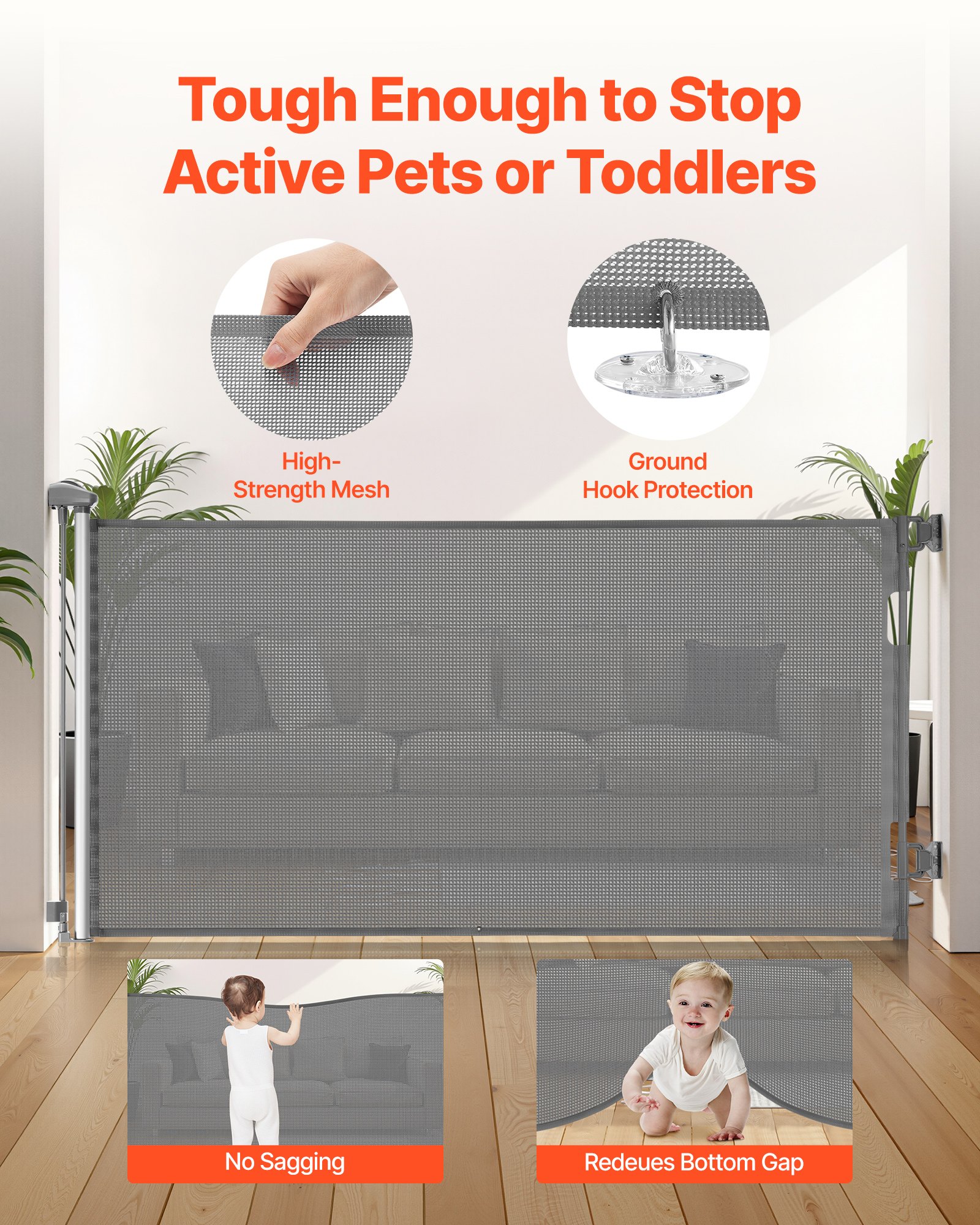 VEVOR Cancelletto Retrattile, Estensibile Fino a 1850 mm di Larghezza, 795 mm di Altezza, con Blocco di Sicurezza, Attraversabile Senza Inciampare, Cancelletto in Rete per Cani Scale, Grigio