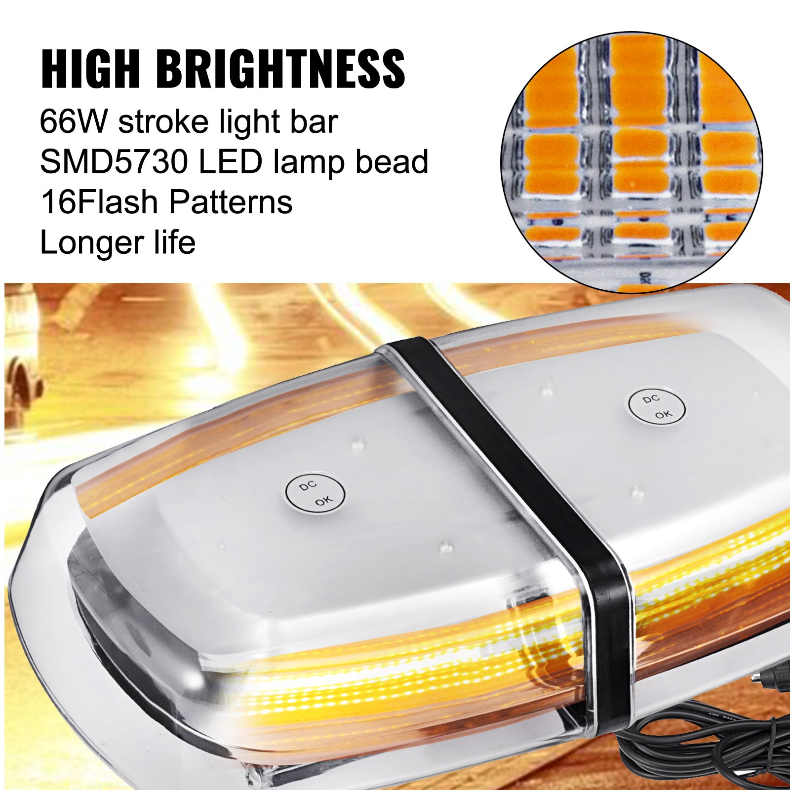 Led Luce Stroboscopica Emergenza Lampeggiante Barra Luminosa Pericolo 66w 3m