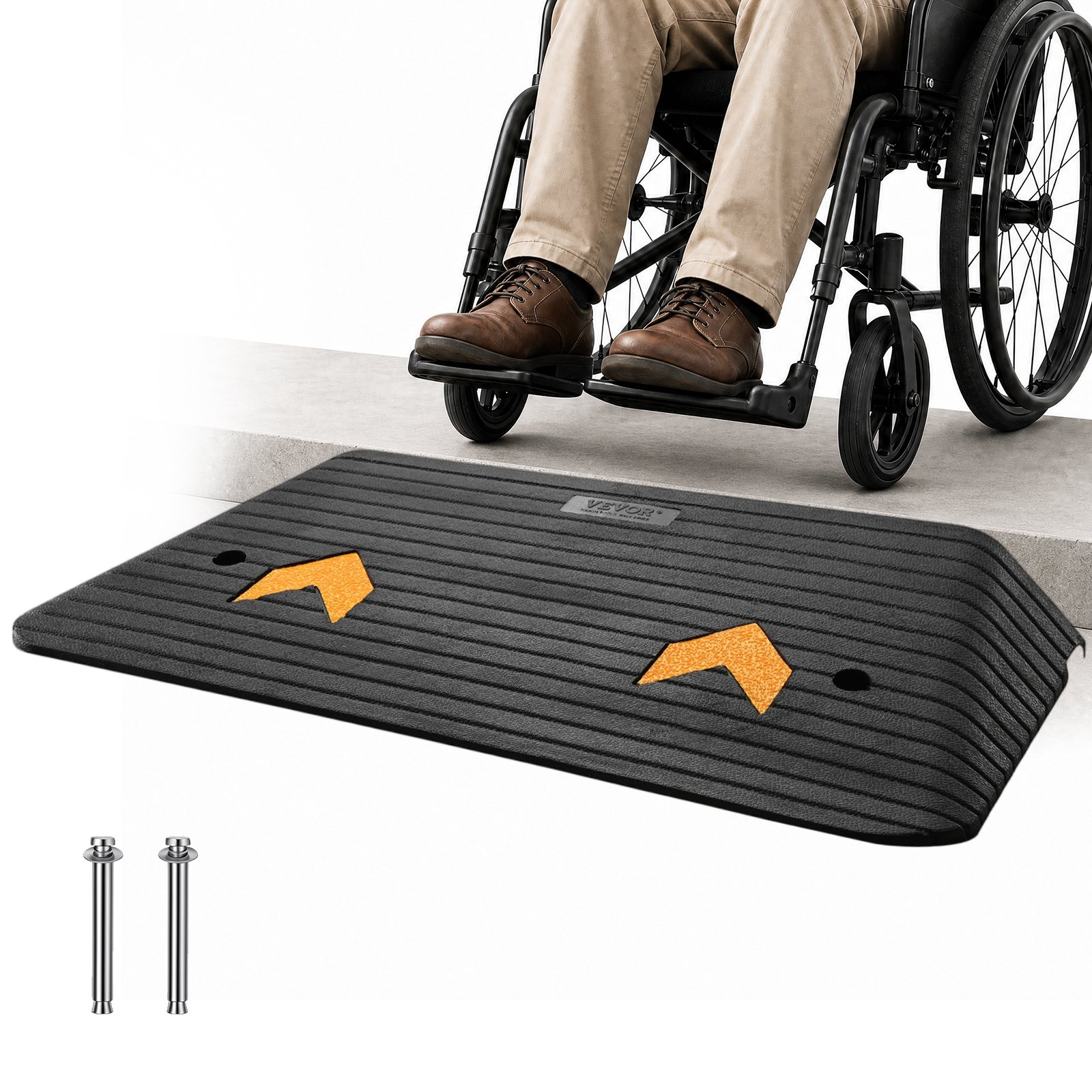 VEVOR Rampa di Soglia Altezza 10,2 cm Rampa da Marciapiede in Gomma 1 Canale Capacità di Carico 15 Tonnellate Superficie Strutturata Antiscivolo per Carrozzina Auto Scooter Garage 90,2x62x10,2 cm