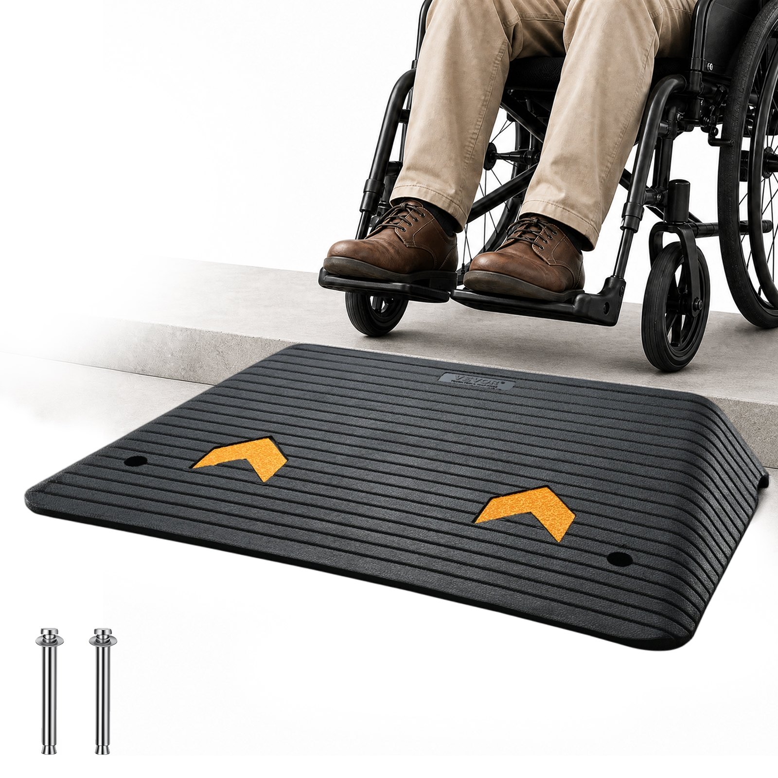 VEVOR Rampa per Soglia in Gomma Altezza 5cm Canale per Cavi Capacità Max. 15 Tonnellate per Veicoli, Rampa per Soglia Gradini Superficie Antiscivolo 90,2 x 45,7 x 7,6 cm, Rampa per Soglia Antiscivolo