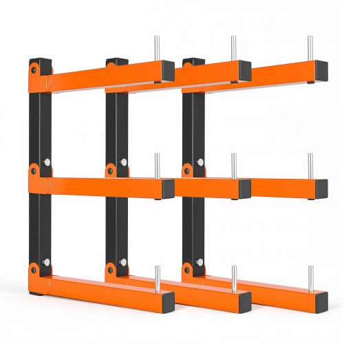 VEVOR Rastrelliera per Legname a Parete 3 Livelli Set da 3 Arancione e Nero, 5 kg per Livello, Supporto Pieghevole in Acciaio con Bracci a Sbalzo, Perni di Bloccaggio, per Garage, Officina e Magazzino