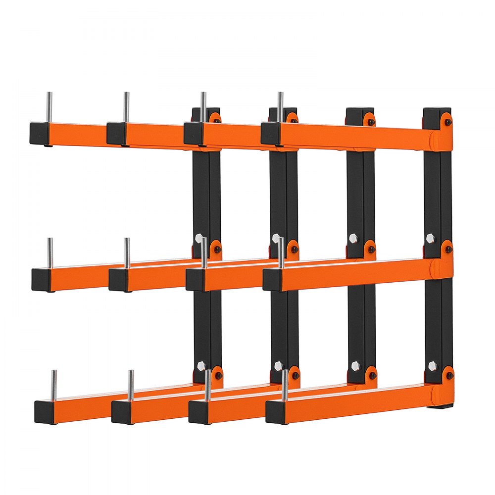 VEVOR Rastrelliera per Legname a Parete 3 Livelli Set da 4 Arancione e Nero, 50 kg per Livello, Supporto Pieghevole in Acciaio con Bracci a Sbalzo, Perni di Bloccaggio, per Garage, Officina, Magazzino
