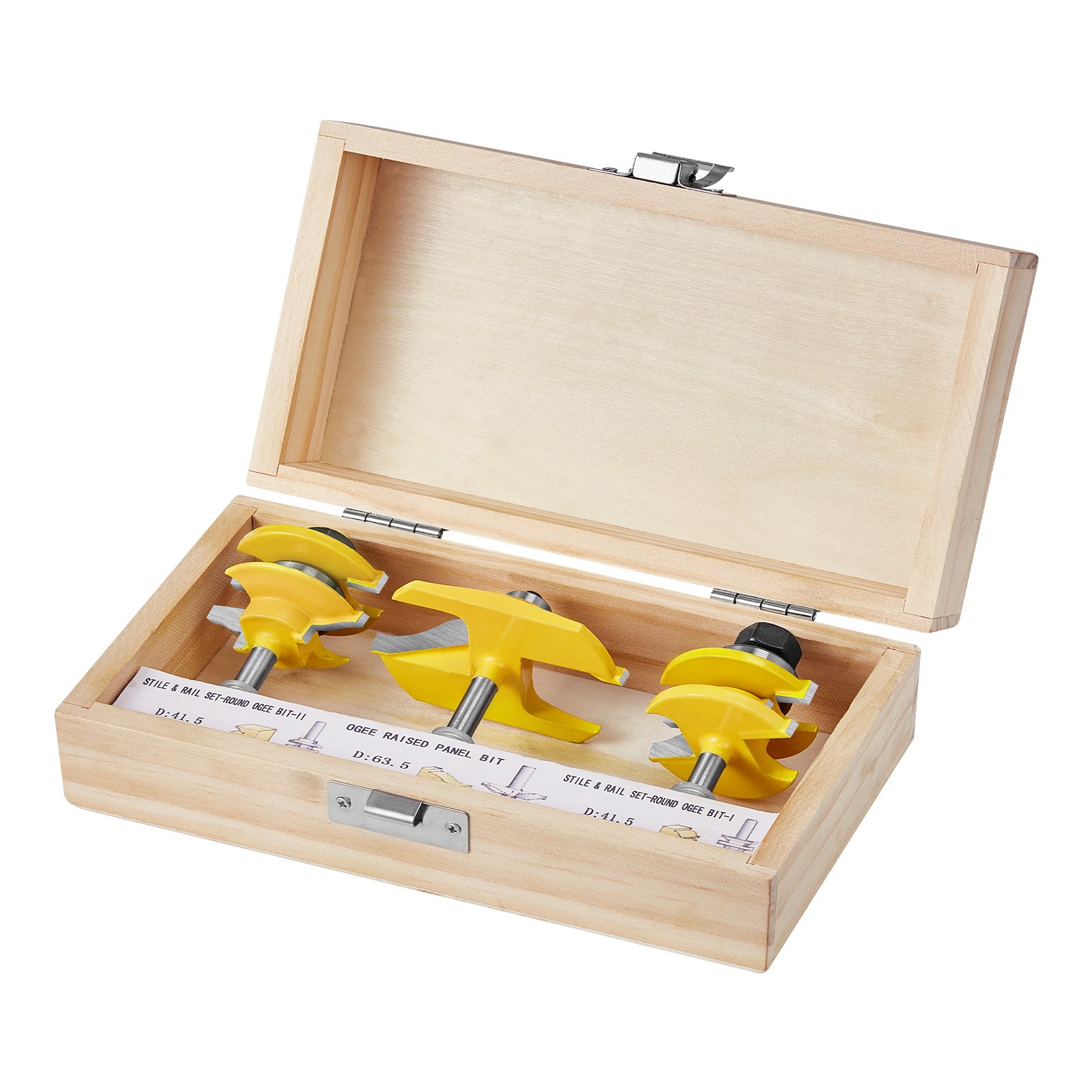 VEVOR Frese per Legno, 6,35 mm, Set di 3 Frese per Scanalature del Legno in Metallo Duro, Kit di Utensili per Lavorazione del Legno per Falegnami Professionisti, Principianti, Truciolato, Compensato