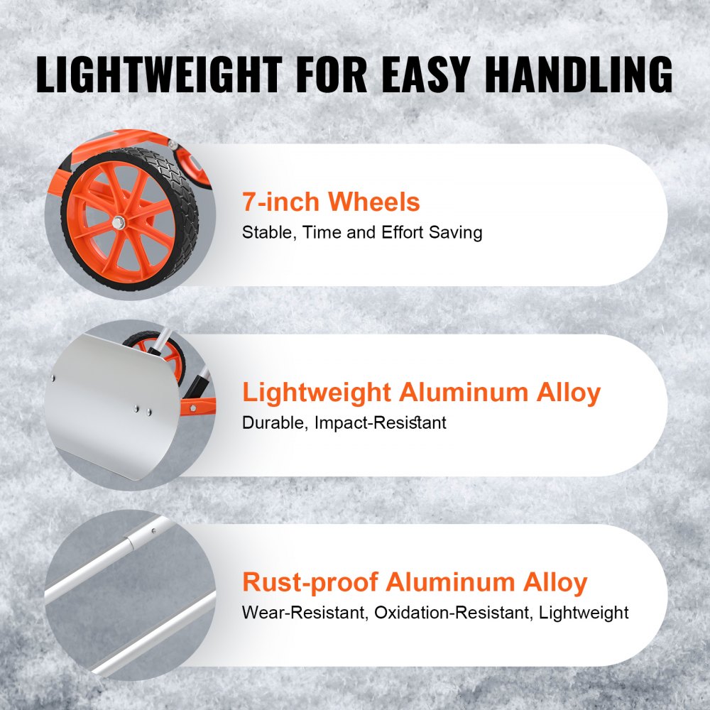 VEVOR Pala Neve con Ruote Larghezza Lama 74,5cm per Vialetto Ingresso Porta Marciapiedi, Spintore di Neve con Ruote per il Vialetto, Spazzaneve a Rotelle Pala da 74,5cm Manico Alluminio a Forma di U