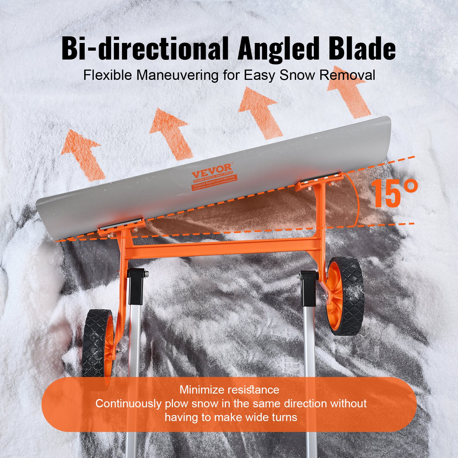 VEVOR Pala Neve con Ruote Larghezza Lama 74,5cm per Vialetto Ingresso Porta Marciapiedi, Spintore di Neve con Ruote per il Vialetto, Spazzaneve a Rotelle Pala da 74,5cm Manico Alluminio a Forma di U