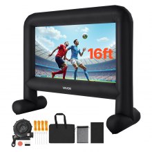 VEVOR Schermo Cinematografico Gonfiabile 3780 x 1300 x 3170 mm Schermo Gonfiabile per Proiezione Lavabile in 600D con Borsa Portatile, Formato 16:9, per Proiezioni di Film all'Aperto, Feste a Tema
