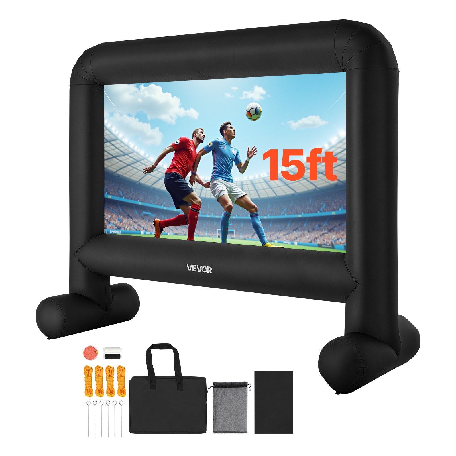 VEVOR 15 ft Inflatable Movie Screen, 600D Washable Inflatable Projection Screen with Portable Storage Bag, Easy Set Up 16:9 Movie Projector for Outdoor Backyard, Home Theater, Theme Party, Pool Fun