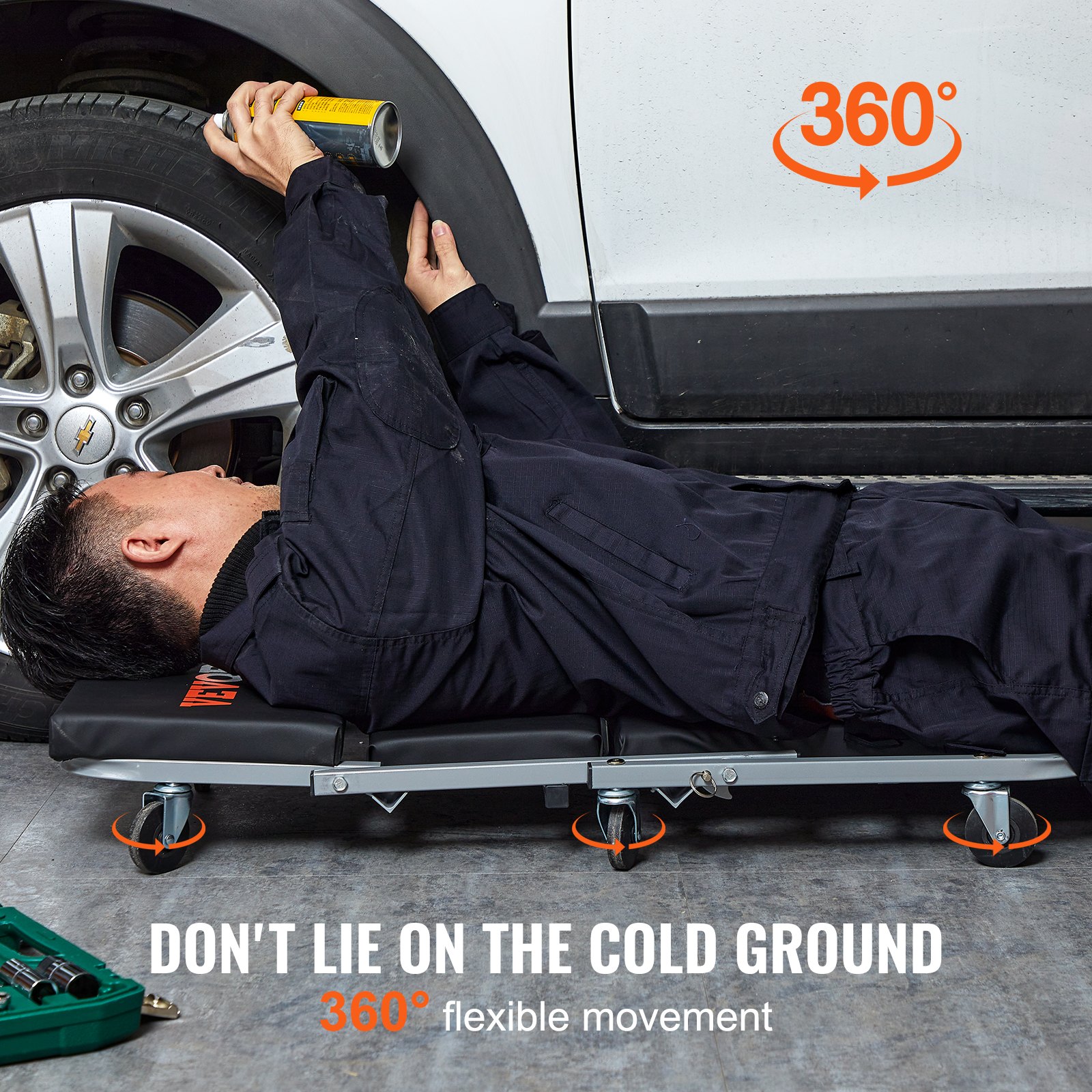 VEVOR 2-in-1 Automotive Workshop Creeper, Workshop Couch, Assembly Couch, Workshop Stool 915 x 415 x 128 mm Assembly Creeper Seat, Steel + Vinyl 360° Swivel Casters Folding Seat, Load Capacity up to 136 kg, Creeper