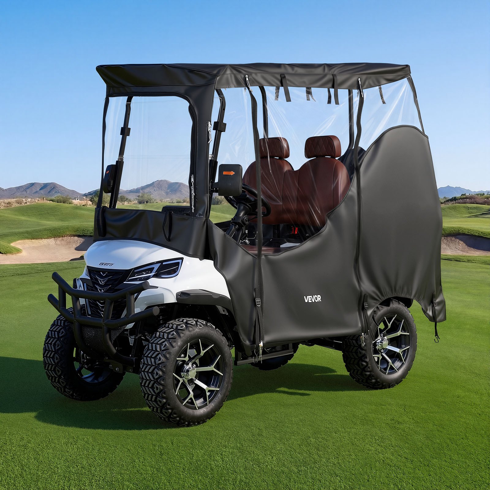VEVOR Telo di Copertura per Carrello Golf da 2 Posti con Finestra in PVC, Copertura di Protezione Sole Pioggia, Telo in Tessuto Oxford 420D Impermeabile per Golf Cart, 4 Sportelli Avvolgibili