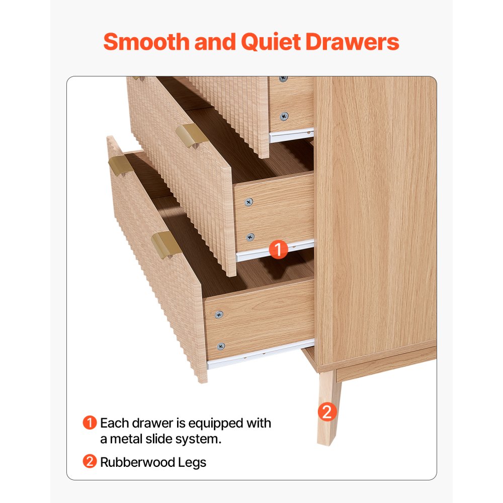 VEVOR Cassettiera a 5 Cassetti Scanalati, Cassettiera in Legno con Meccanismo Scorrevole e Antiribaltamento, Moderna e Minimalista, Organizzatore per Armadio per Camera da letto, Legno Chiaro