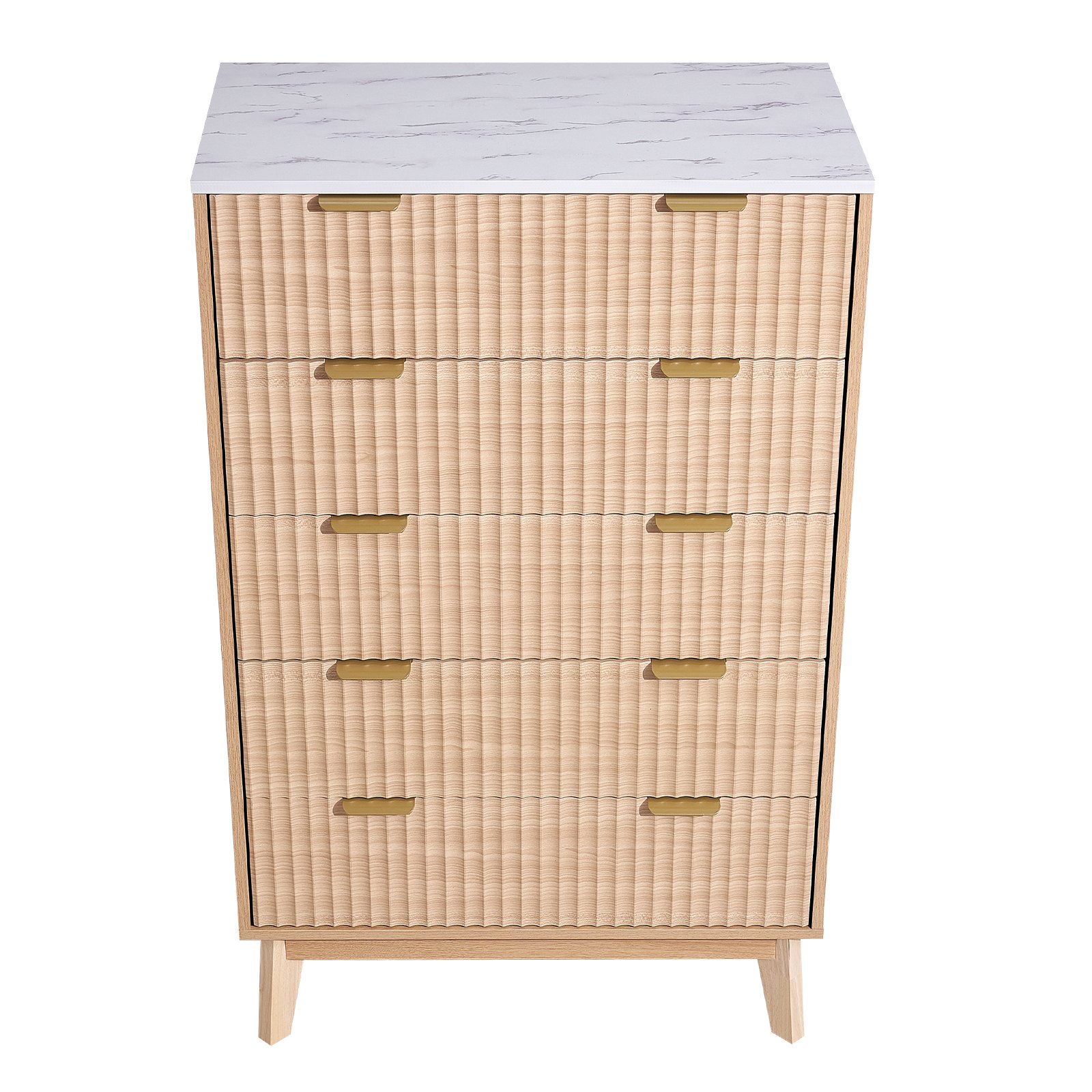 VEVOR Cassettiera a 5 Cassetti Scanalati, Cassettiera in Legno con Meccanismo Scorrevole e Antiribaltamento, Moderna e Minimalista, Organizzatore per Armadio per Camera da letto, Legno Chiaro