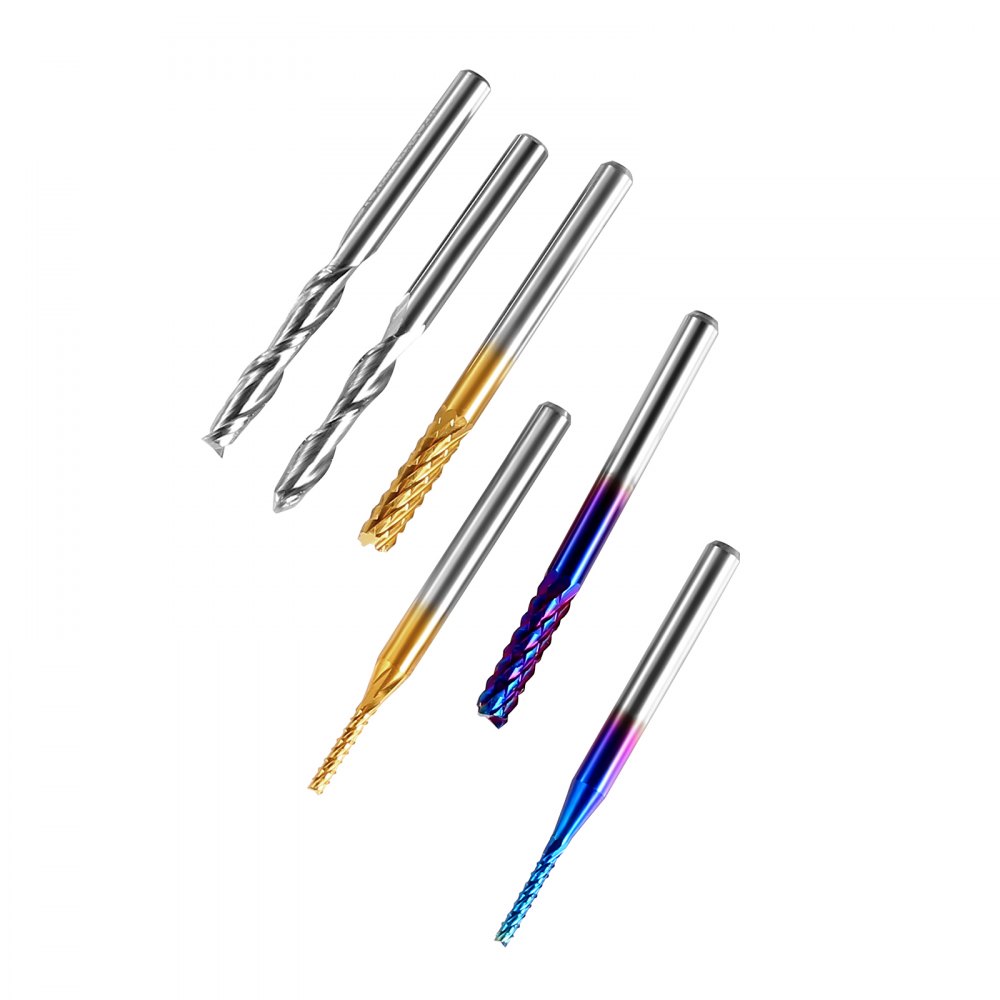VEVOR 40 Pezzi Frese per Router CNC, Gambo da 1/8", Set di Punte per Intaglio per Fresatura CNC, Inclusa Fresa a Punta Piatta a 2 Flauti e Fresa a Punta Sferica, Rivestimento Nano Blu e Punte CNC