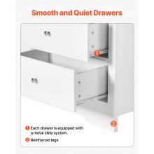 VEVOR Cassettiera a 7 Cassetti 40 x 119,9 x 81,3 cm Cassettiera in Legno Bianco