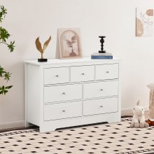VEVOR Cassettiera a 7 Cassetti 40 x 119,9 x 81,3 cm Cassettiera in Legno Bianco