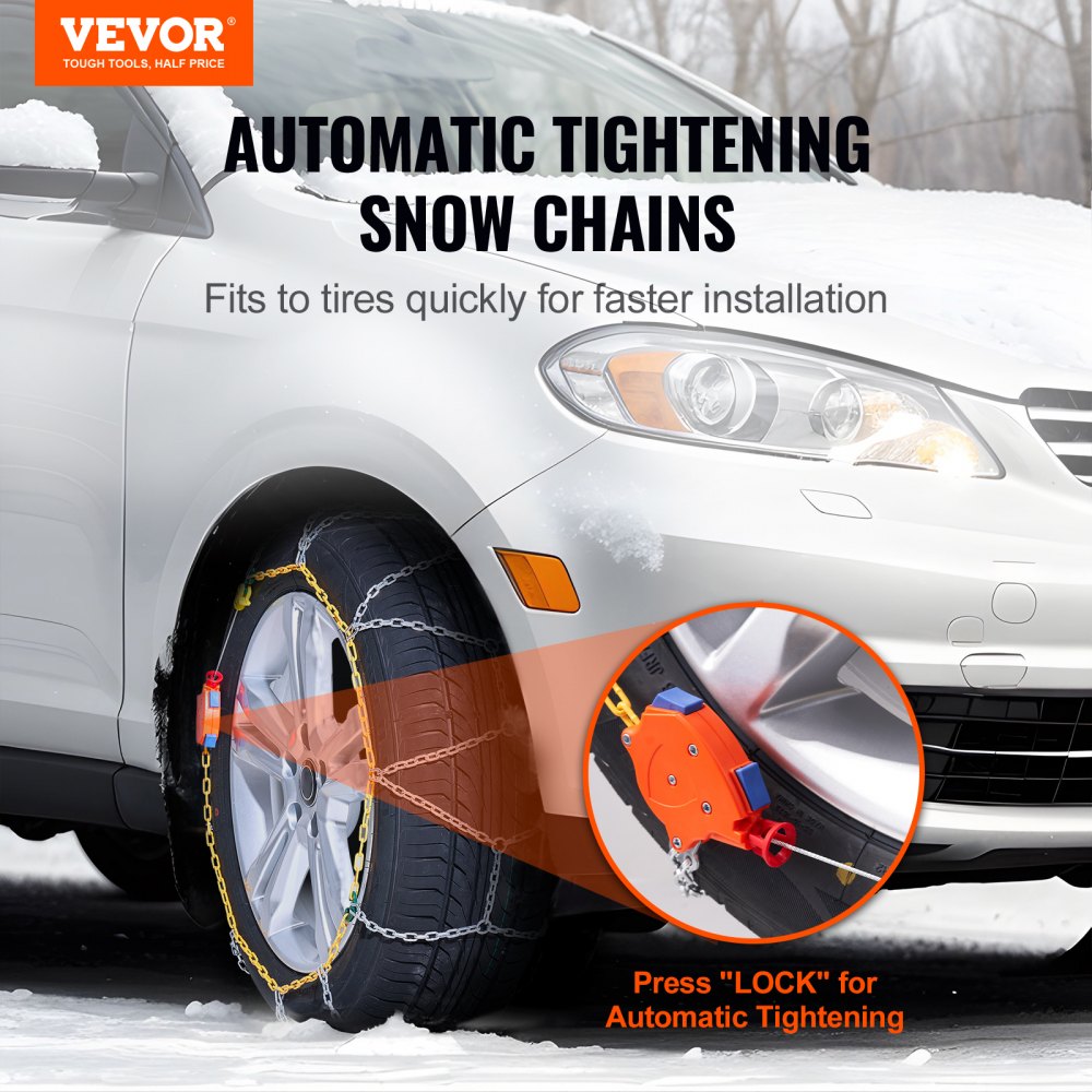 VEVOR Snow Chains, Tire Chains made of Manganese Alloy Steel, Emergency Traction Chains, 2 pcs. 610/685mm Universal Car Snow Chains, Heavy Duty Emergency Towing Chains for Cars, Pickups, SUVs, Trucks, Silver