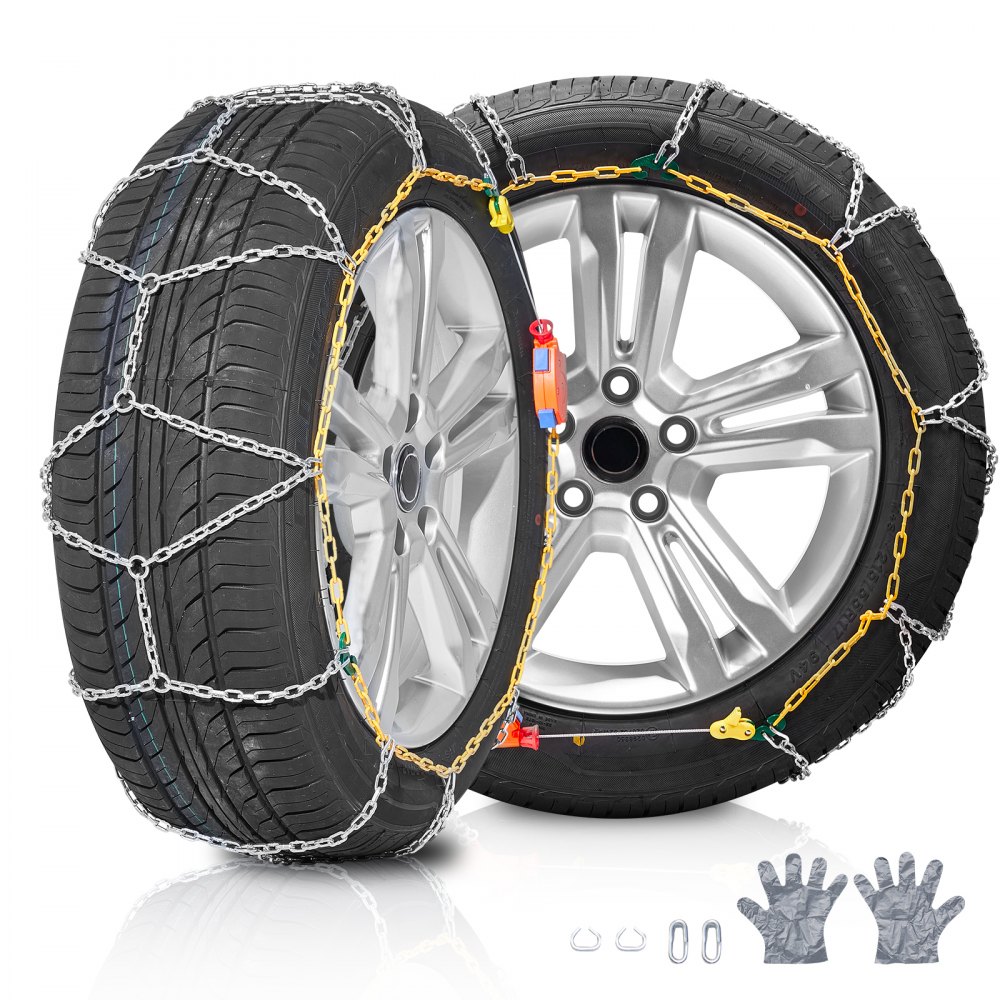 VEVOR Catene da Neve Kit da 2 Pezzi, Catene da Neve Antiscivolo, Catene da Neve per Auto in Acciaio Legato al Manganese, Guida Sicura, Accessori di Emergenza per Auto, Furgoni, SUV e Camion, Argento