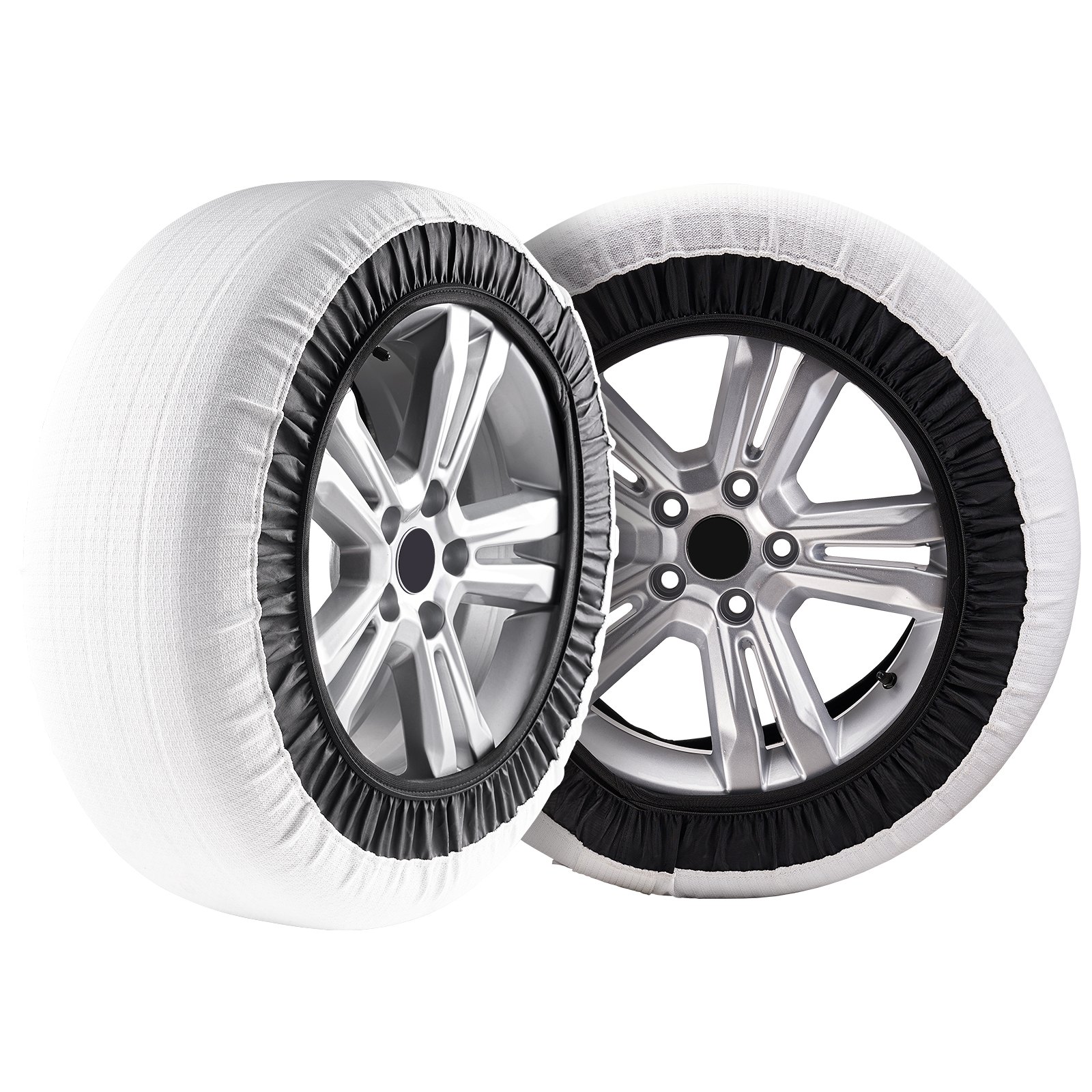 VEVOR Calzini da Neve Ispessiti per Pneumatici 400 x 440 mm Calzini per Pneumatici in Fibra di Poliestere con Fasce Elastiche, con Impugnatura per Neve per Auto, SUV, Camion (Confezione da 2) Taglia L