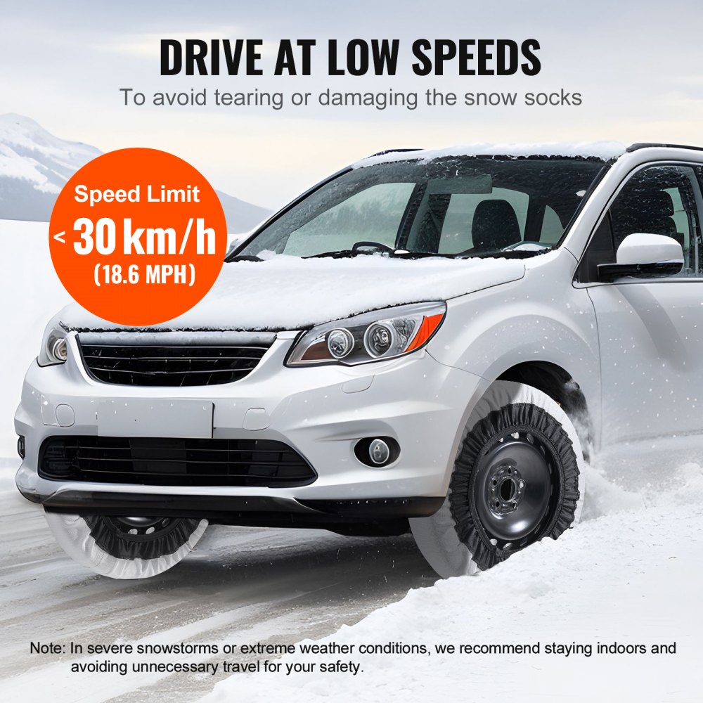 VEVOR Calzini da Neve Ispessiti per Pneumatici 385 x 430 mm Calzini per Pneumatici in Fibra di Poliestere con Fasce Elastiche, con Impugnatura per Neve per Auto, SUV, Camion (Confezione da 2) Medio