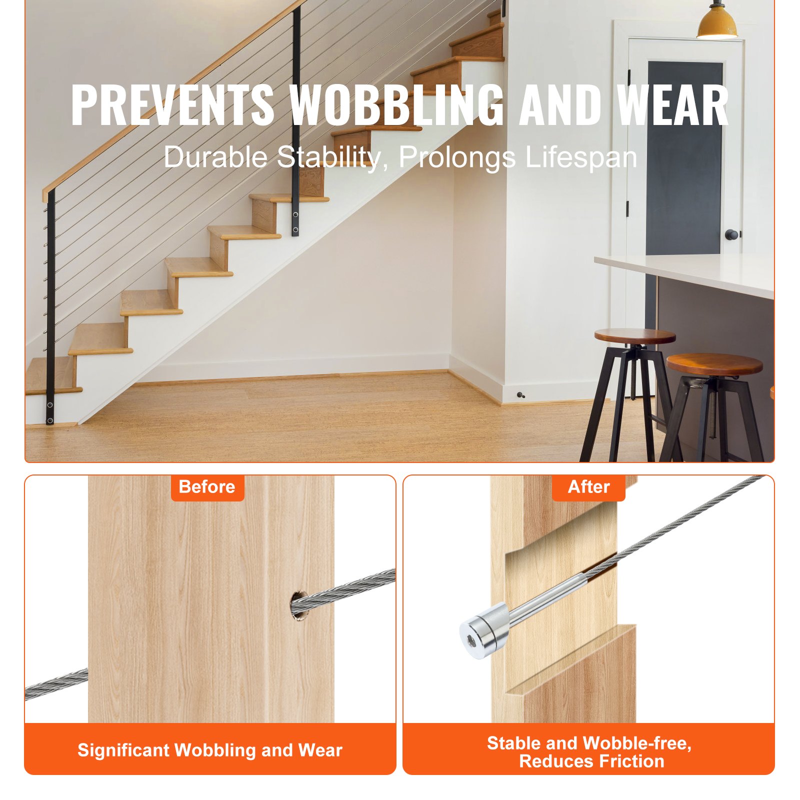 VEVOR Kit ringhiera per cavi da 20 pezzi, manicotti protettivi per ruote da 3,2 mm, coperture di protezione per ringhiera per cavi per installazione multi-angolo di fune metallica da 3,2 mm 4,8 mm